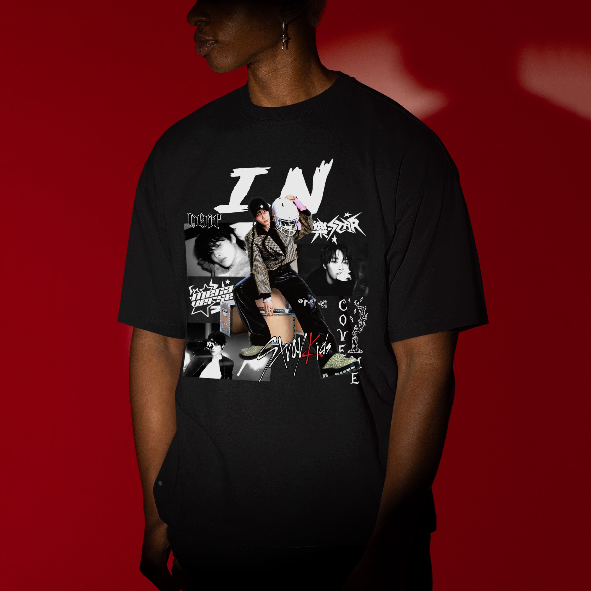 Stray Kids Graphic IN Style T-Shirt - Men view, Y2K kpop concert tee