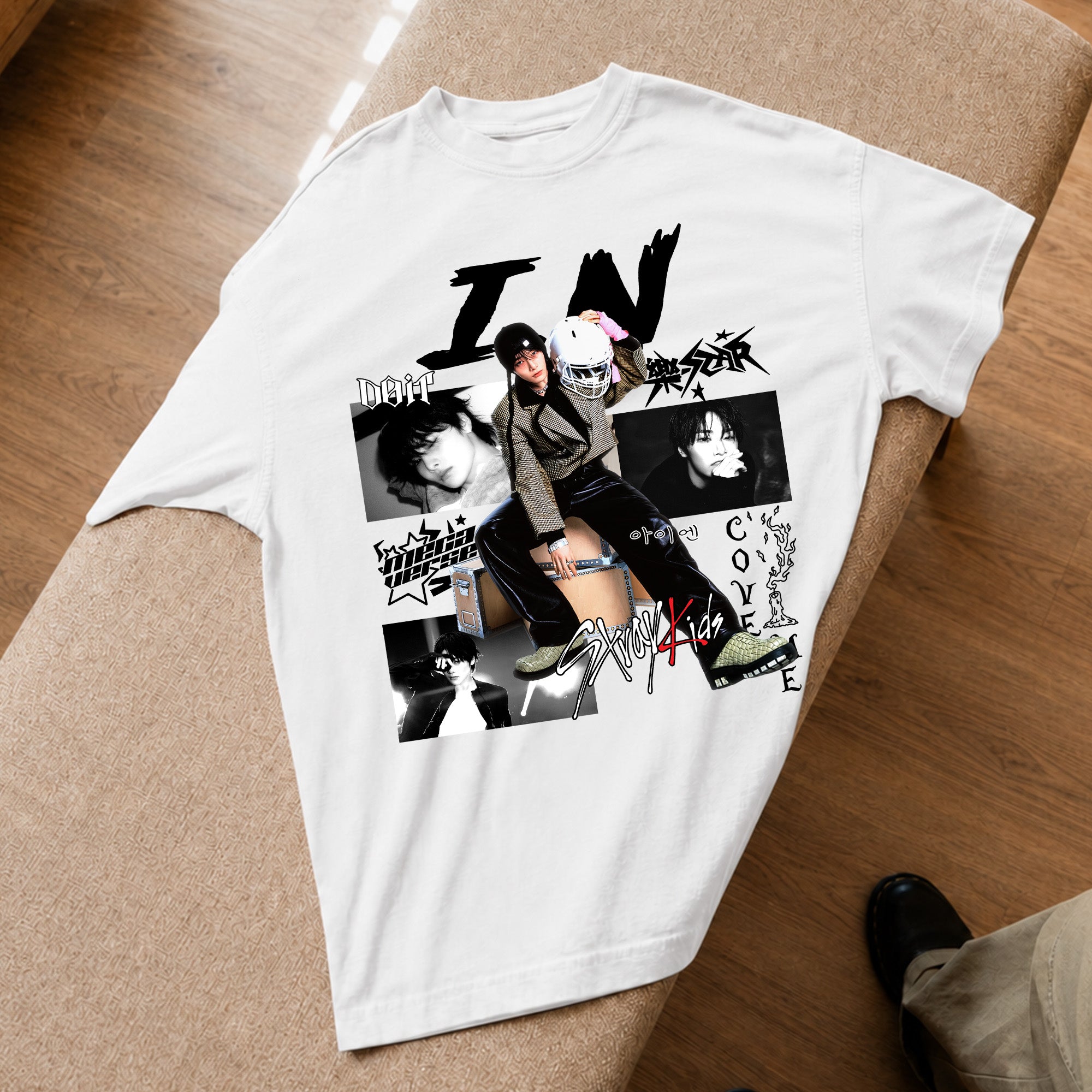 Stray Kids Graphic IN Style T-Shirt - Spread view, Y2K kpop concert tee