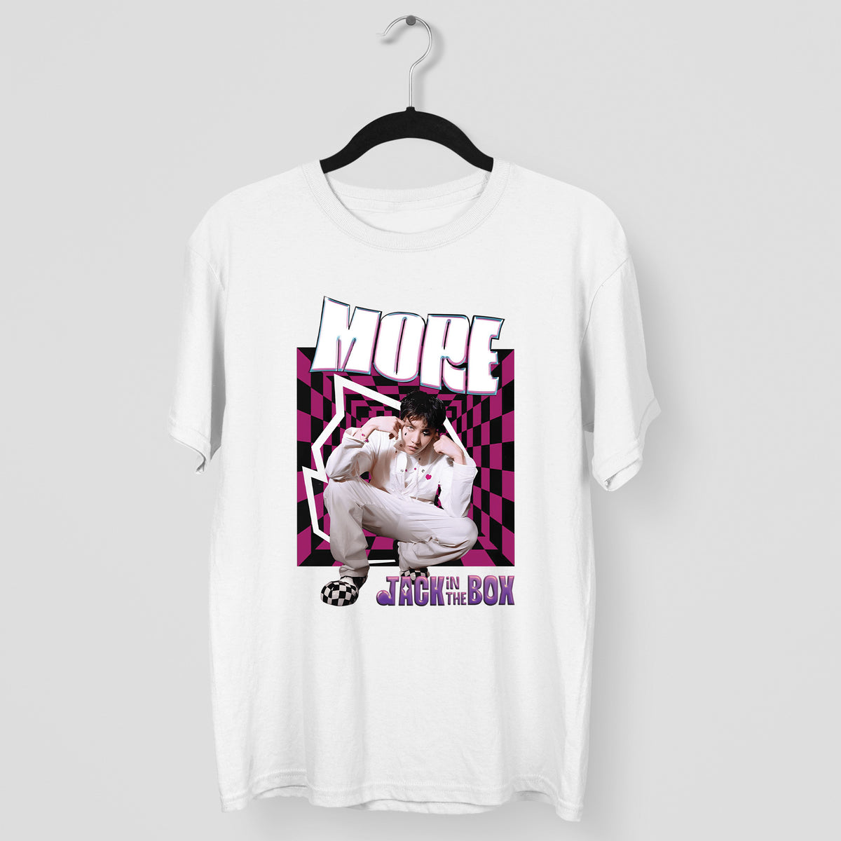 BTS J-Hope Graphic More Jack In The Box T-Shirt - Main view, Y2K kpop concert tee