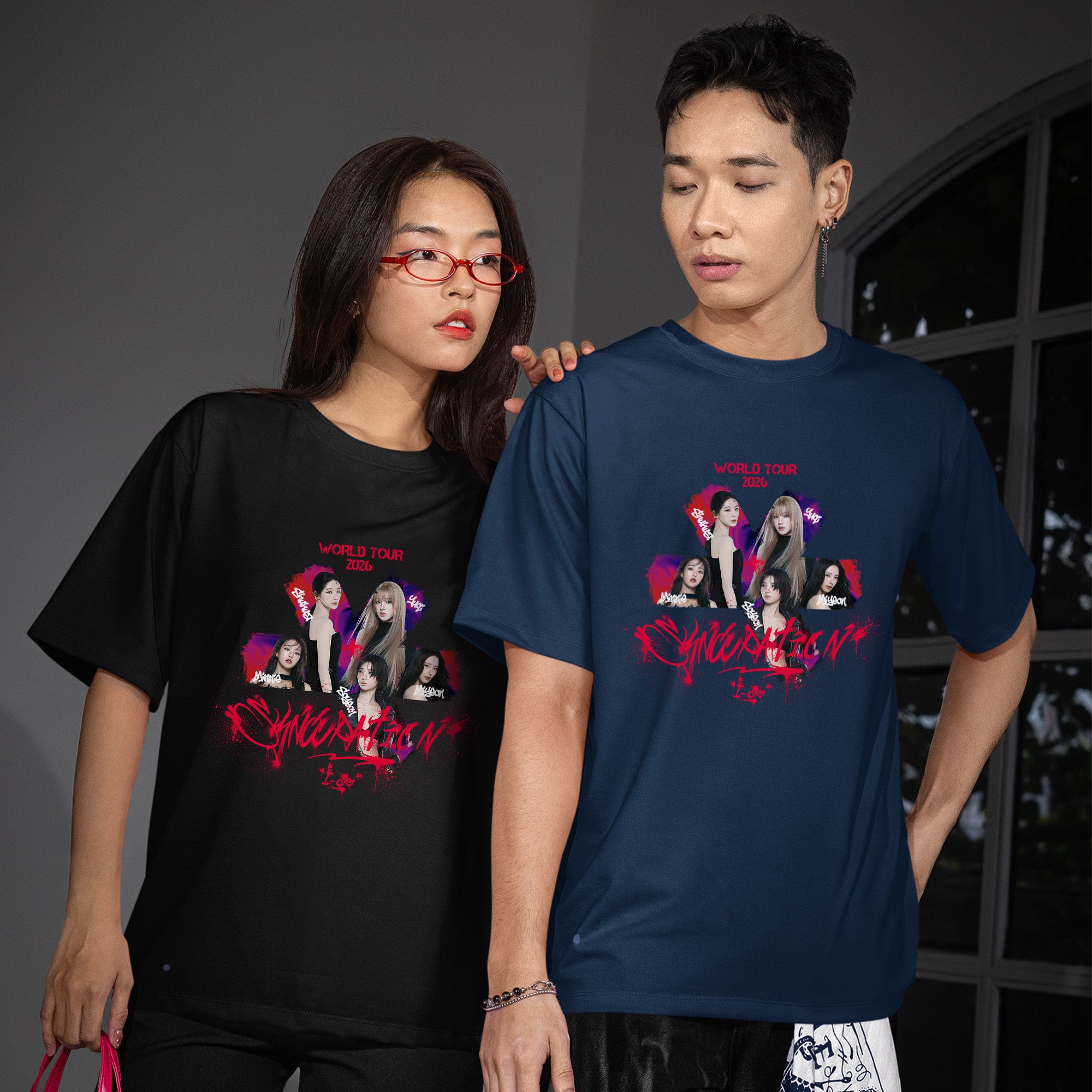 (G)I-DLE Graphic Member T-Shirt - Couple view, Y2K kpop concert tee