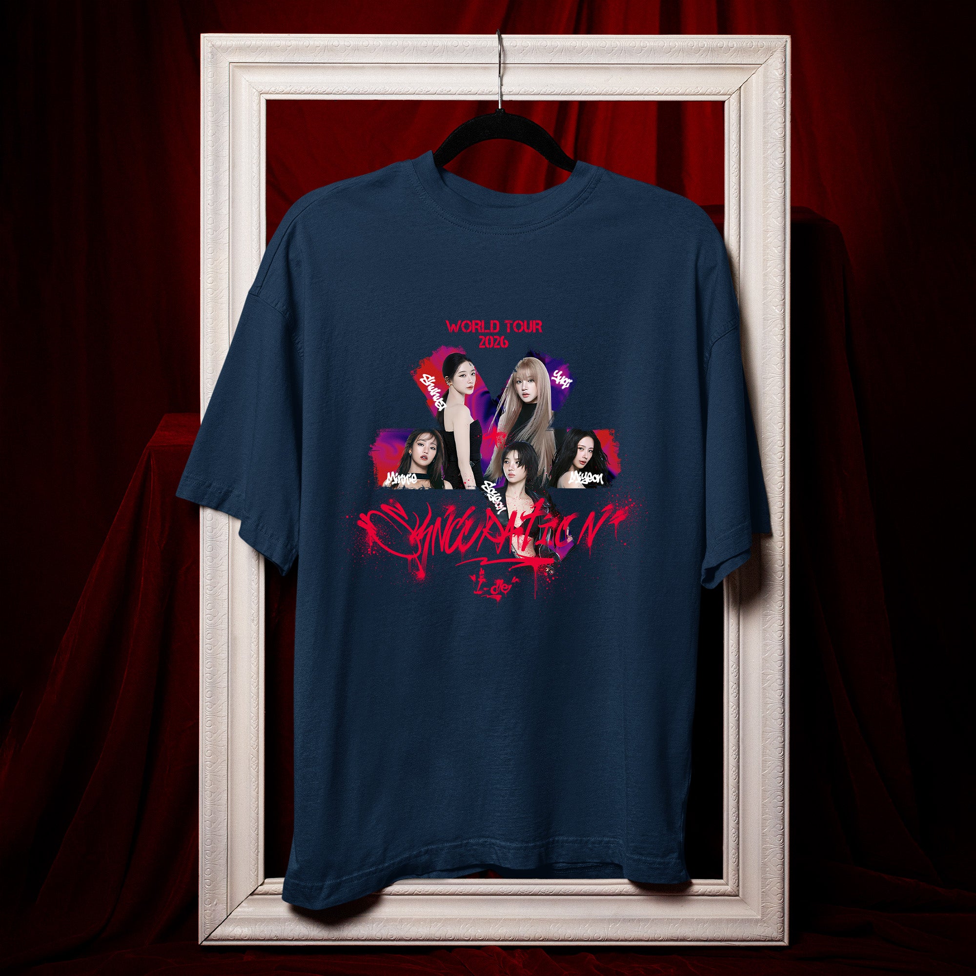 (G)I-DLE Graphic Member T-Shirt - Hang view, Y2K kpop concert tee