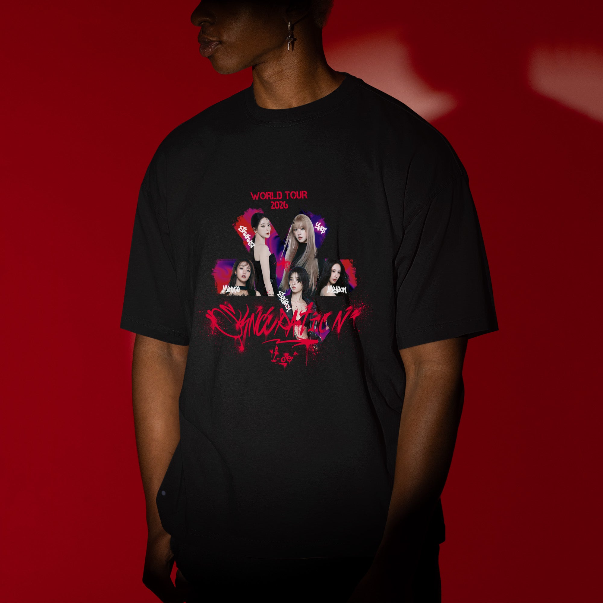 (G)I-DLE Graphic Member T-Shirt - Men view, Y2K kpop concert tee
