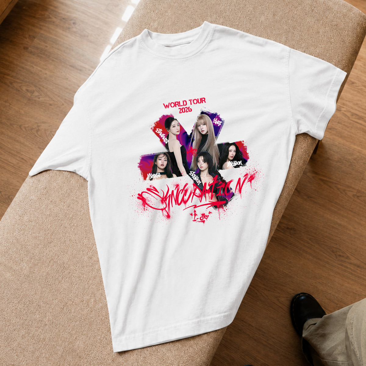 (G)I-DLE Graphic Member T-Shirt - Spread view, Y2K kpop concert tee