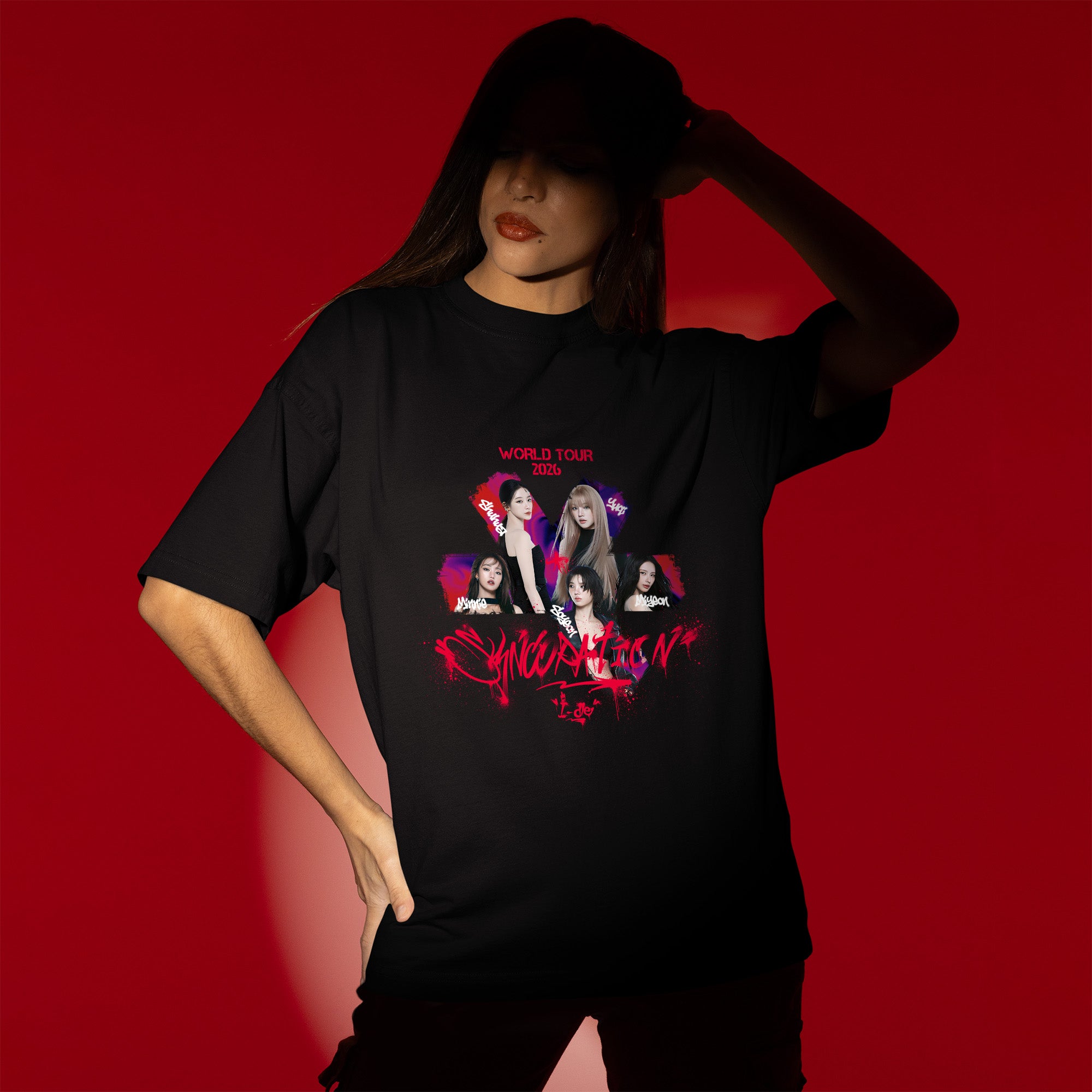 (G)I-DLE Graphic Member T-Shirt - Women view, Y2K kpop concert tee