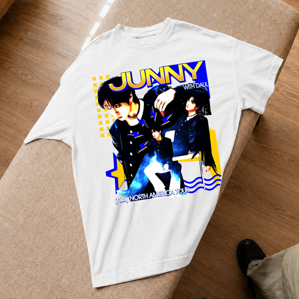 Junny Null Tour 2026 T-Shirt - Spread view, Y2K kpop concert tee