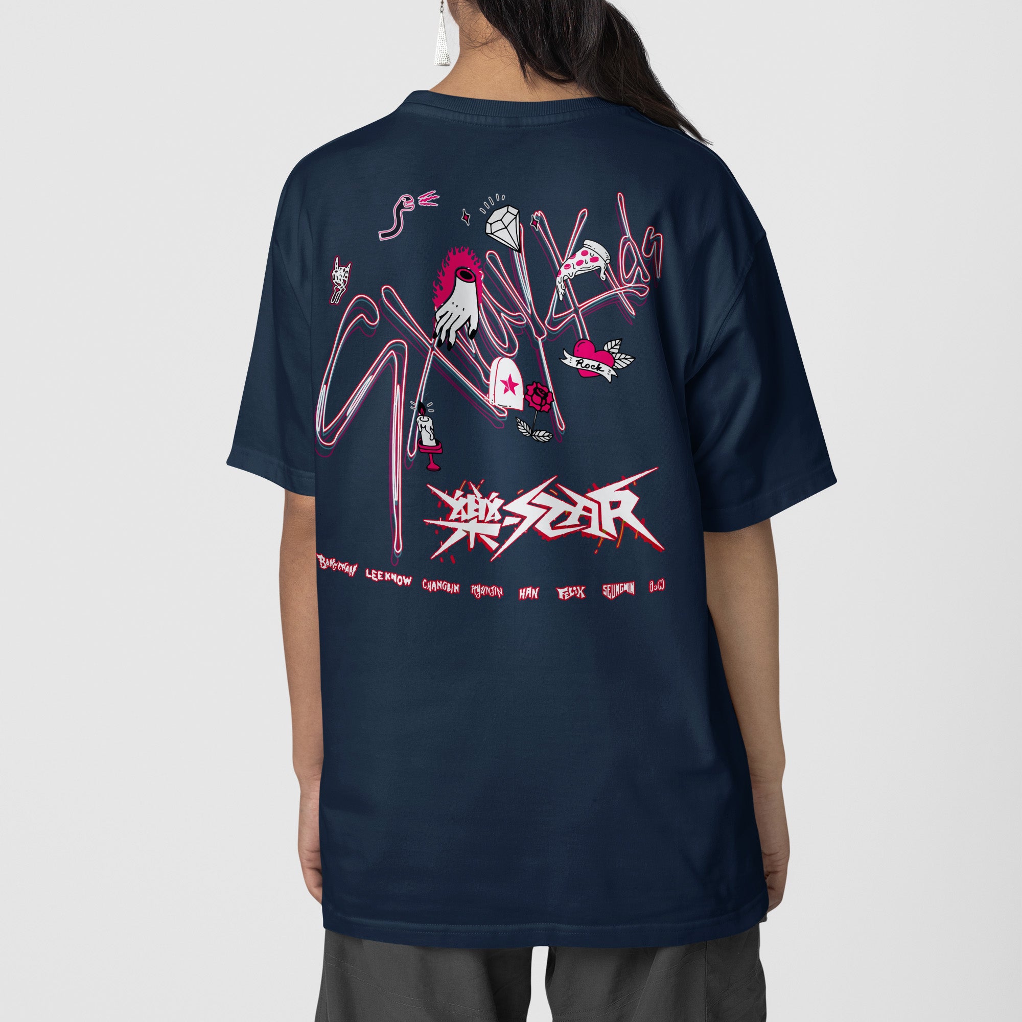 Stray Kids ROCK-STAR Album T-Shirt - Back view, Y2K kpop concert tee