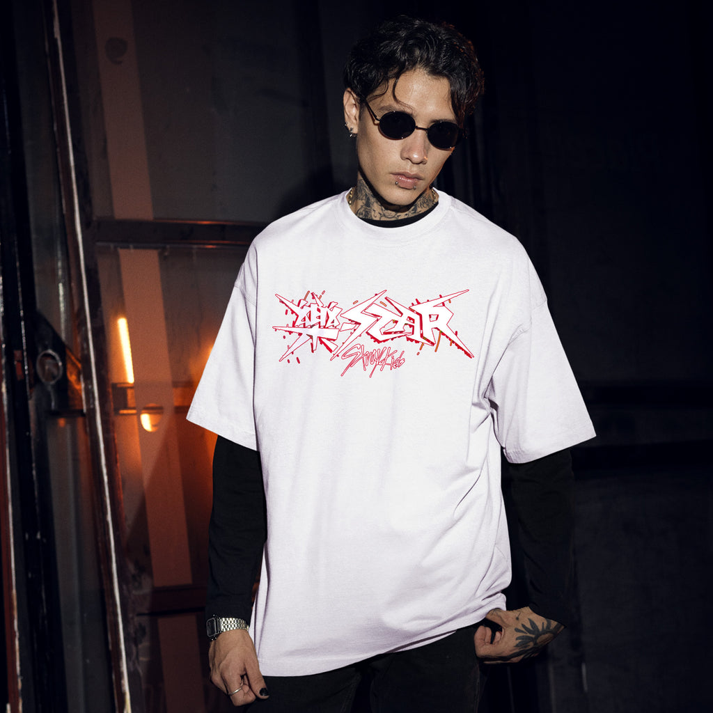 Stray Kids ROCK-STAR Album T-Shirt - Men Front view, Y2K kpop concert tee