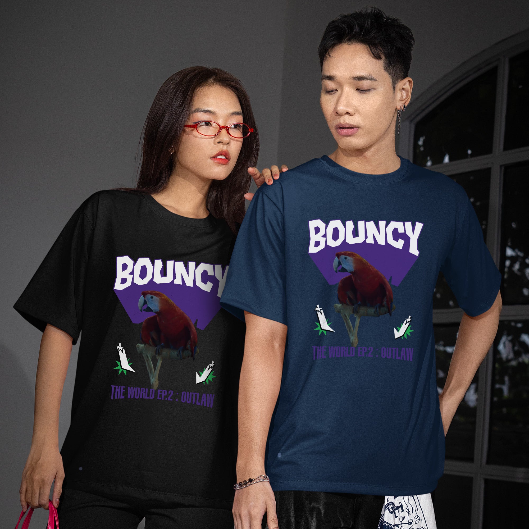 ATEEZ Bouncy The World Ep2 Outlaw T-Shirt - Couple view, Y2K kpop concert tee