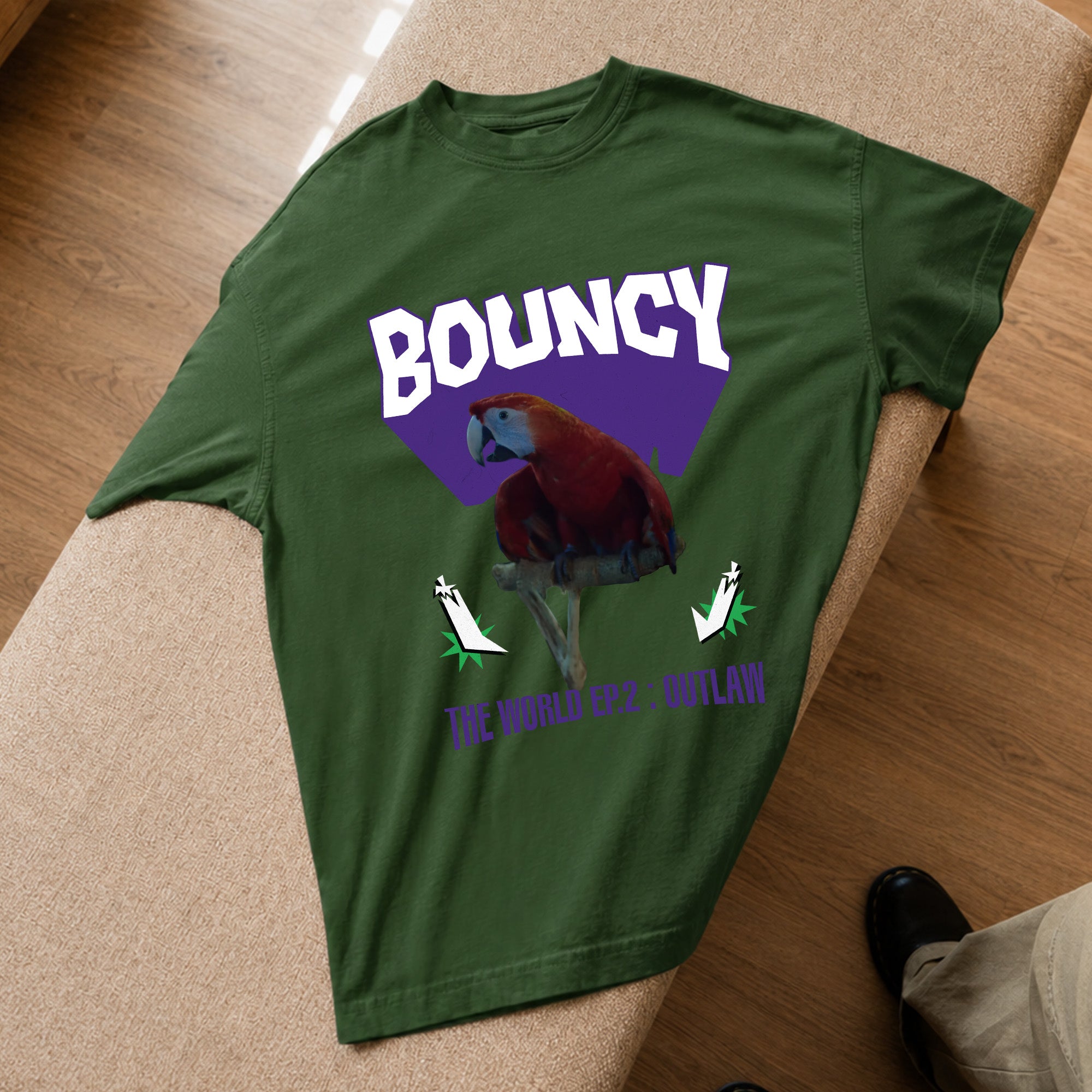 ATEEZ Bouncy The World Ep2 Outlaw T-Shirt - Spread view, Y2K kpop concert tee