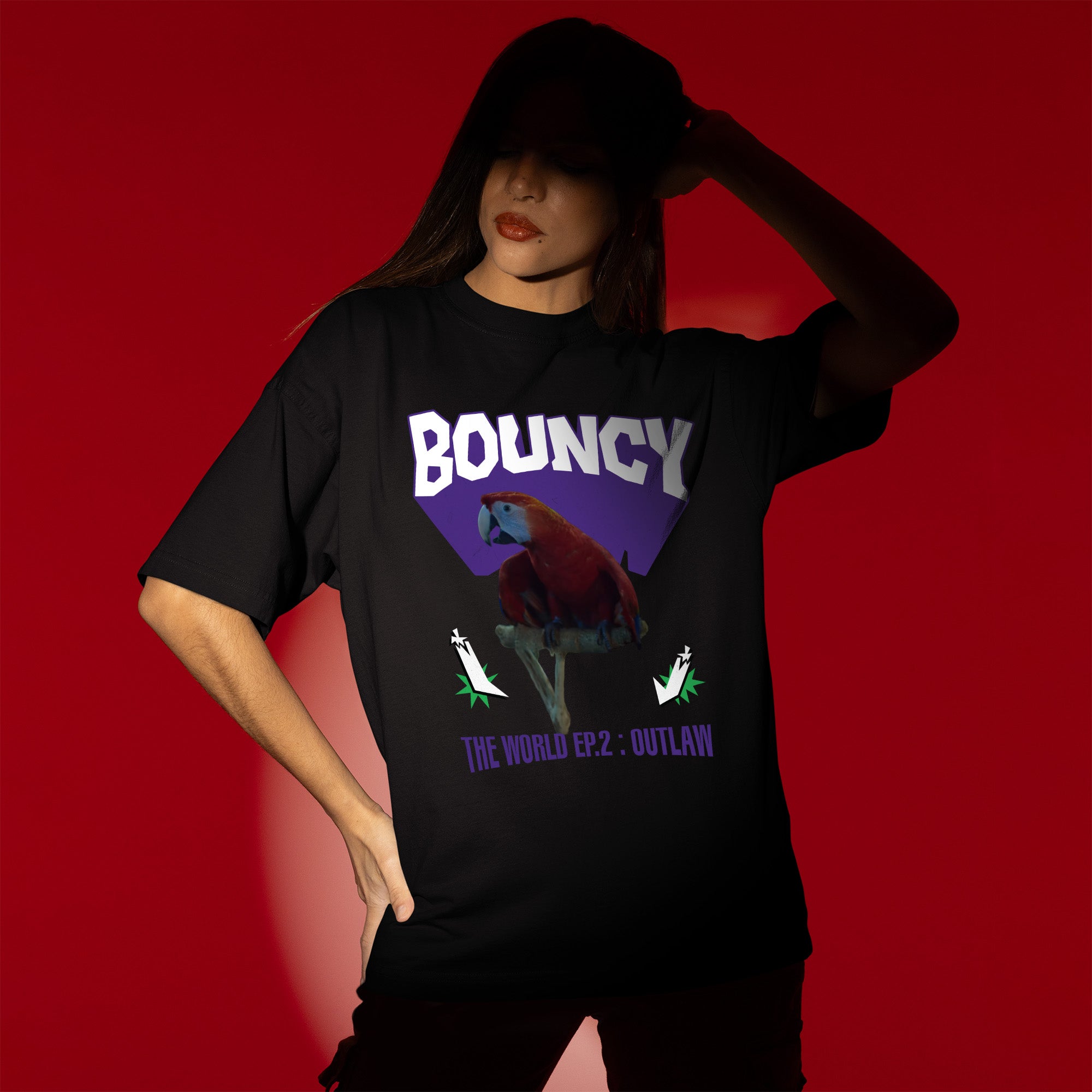 ATEEZ Bouncy The World Ep2 Outlaw T-Shirt - Women view, Y2K kpop concert tee