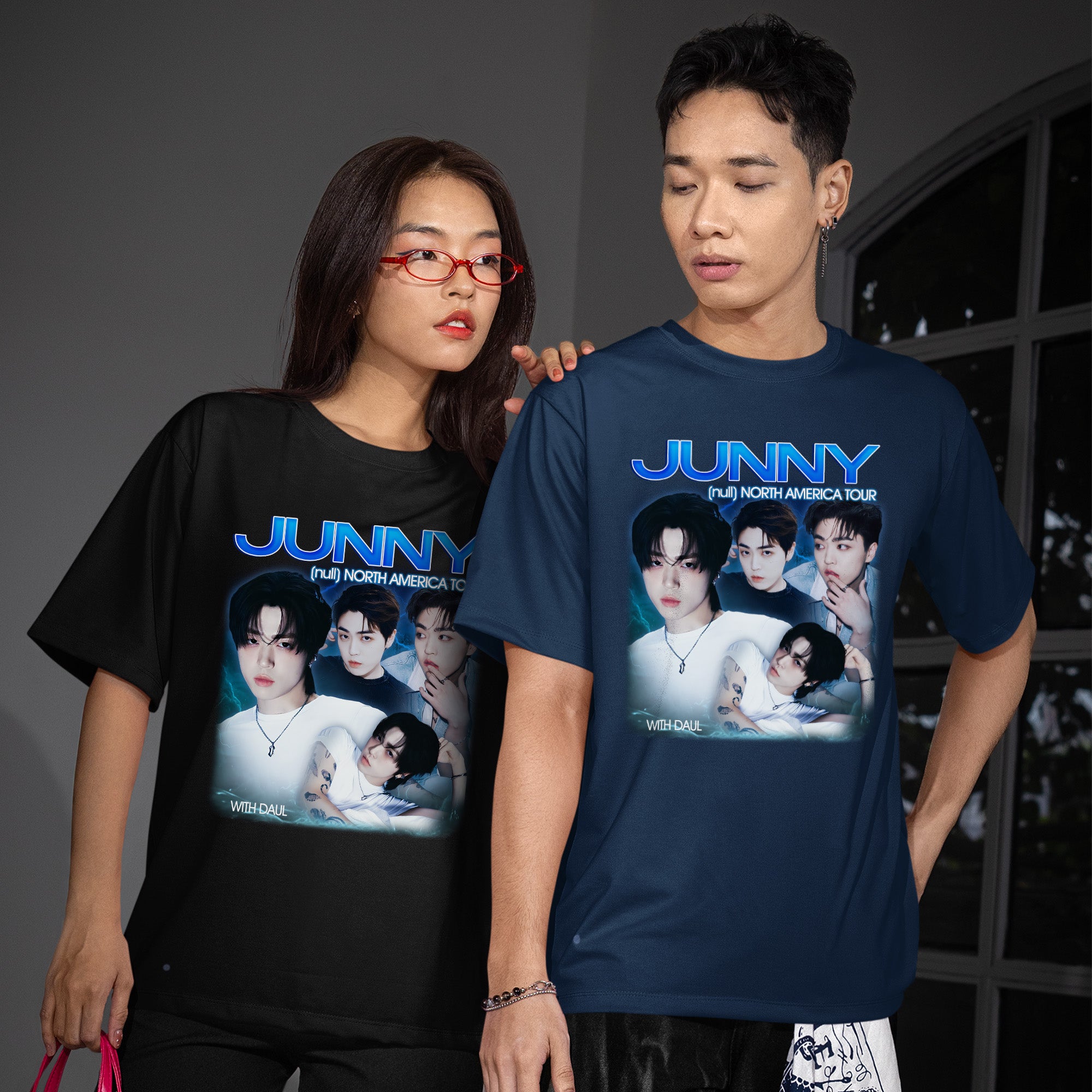 Junny Null North America Tour with Daul T-Shirt - Couple view, Y2K kpop concert tee