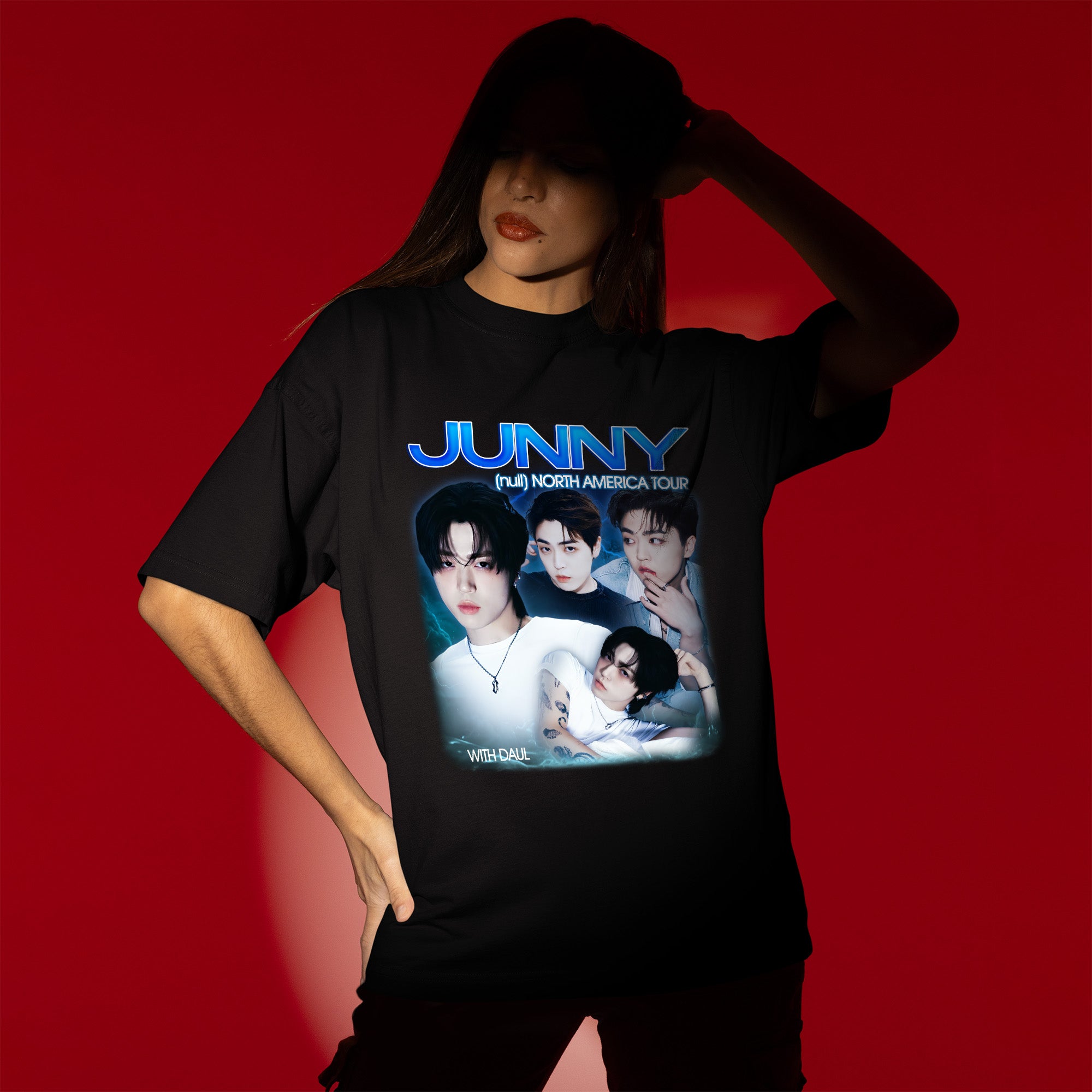 Junny Null North America Tour with Daul T-Shirt - Women view, Y2K kpop concert tee