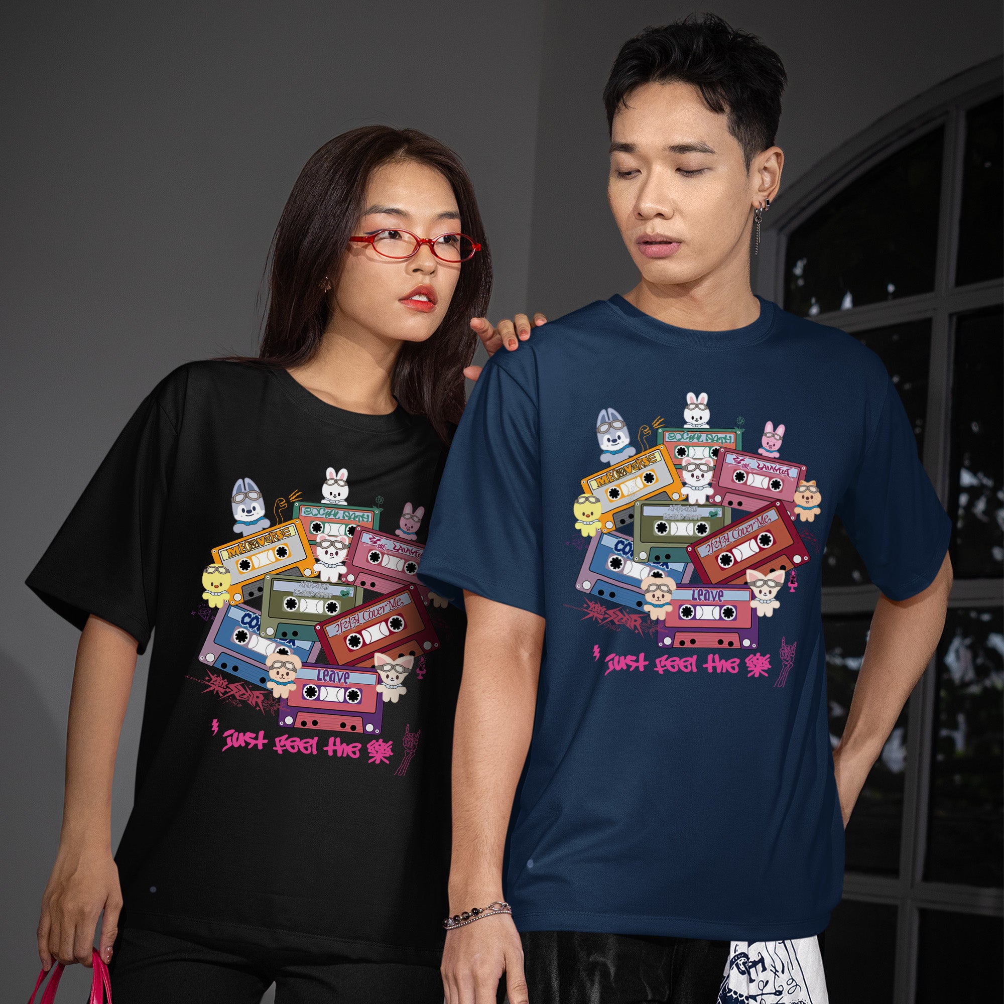 Stray Kids Skzoo Just Feel The Star T-Shirt - Couple view, Y2K kpop concert tee