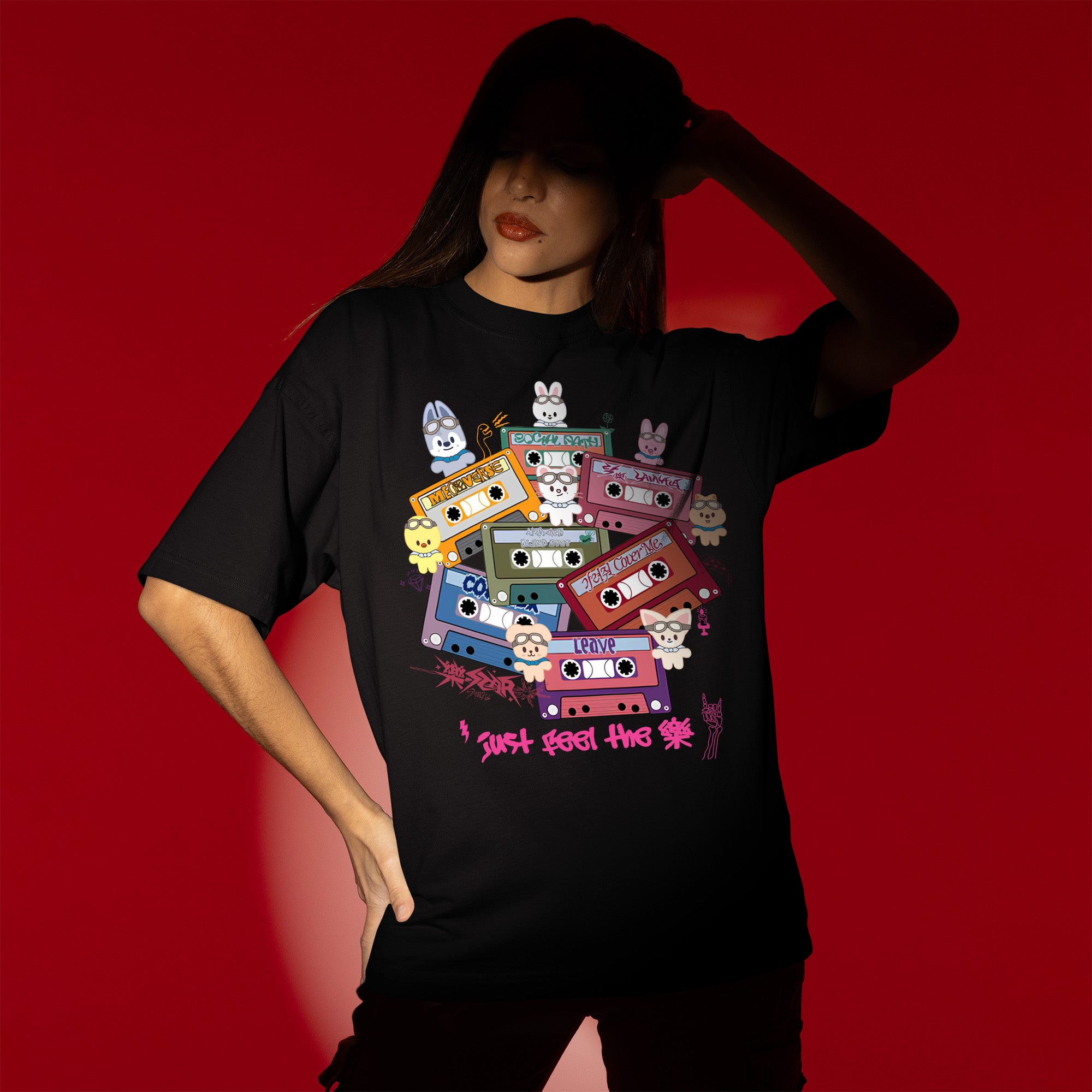 Stray Kids Skzoo Just Feel The Star T-Shirt - Women view, Y2K kpop concert tee
