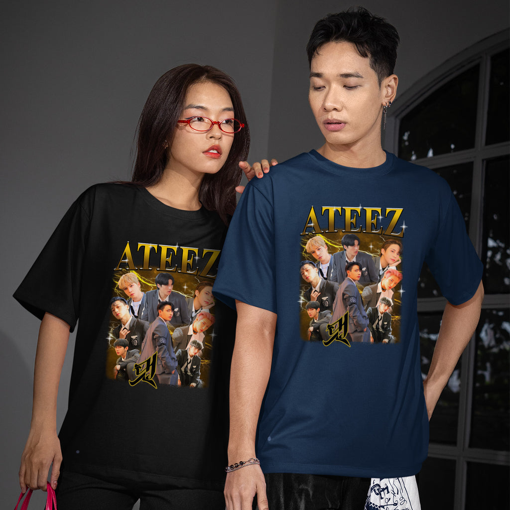 ATEEZ Retro Boy Band T-Shirt - Couple view, Y2K kpop concert tee