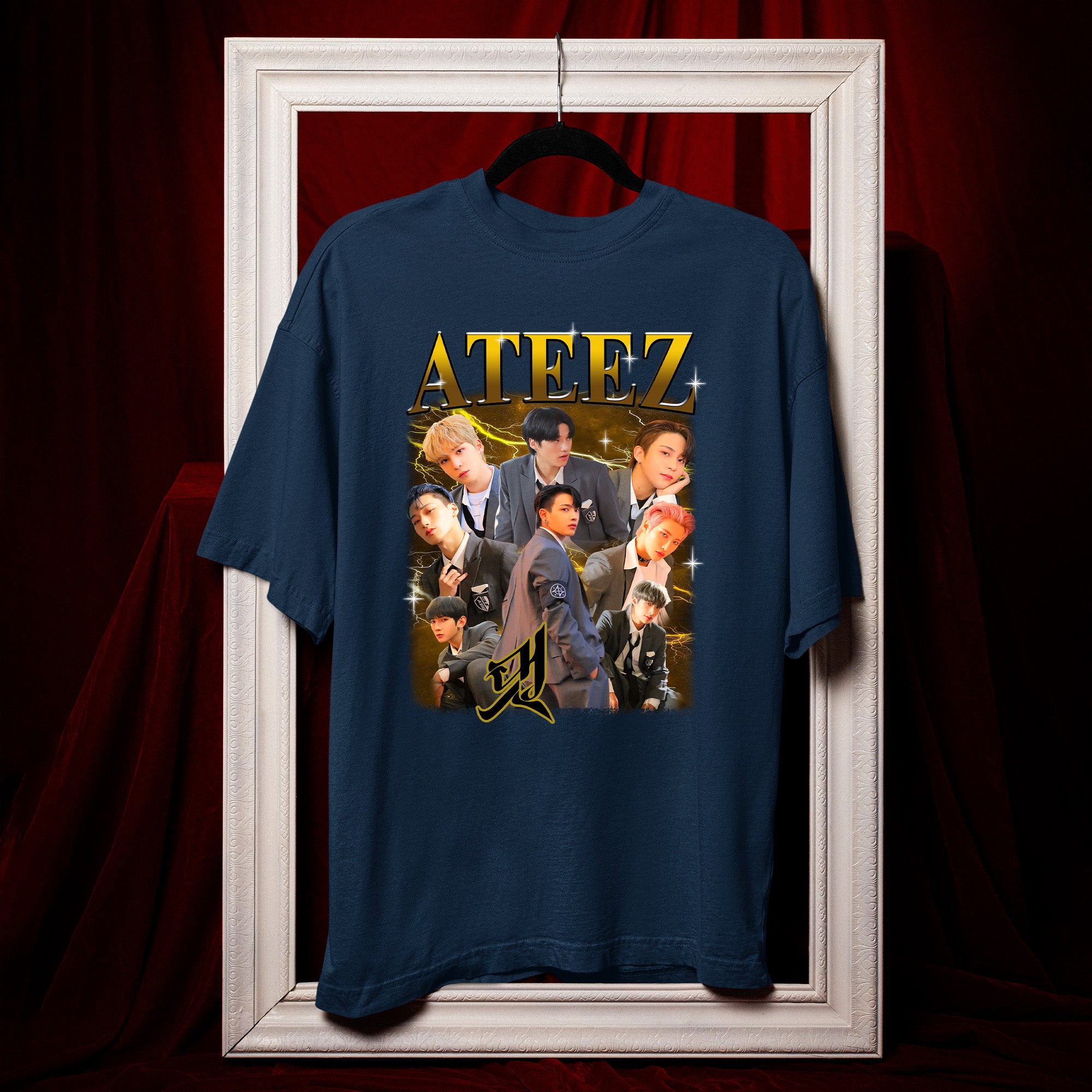 ATEEZ Retro Boy Band T-Shirt - Hang view, Y2K kpop concert tee