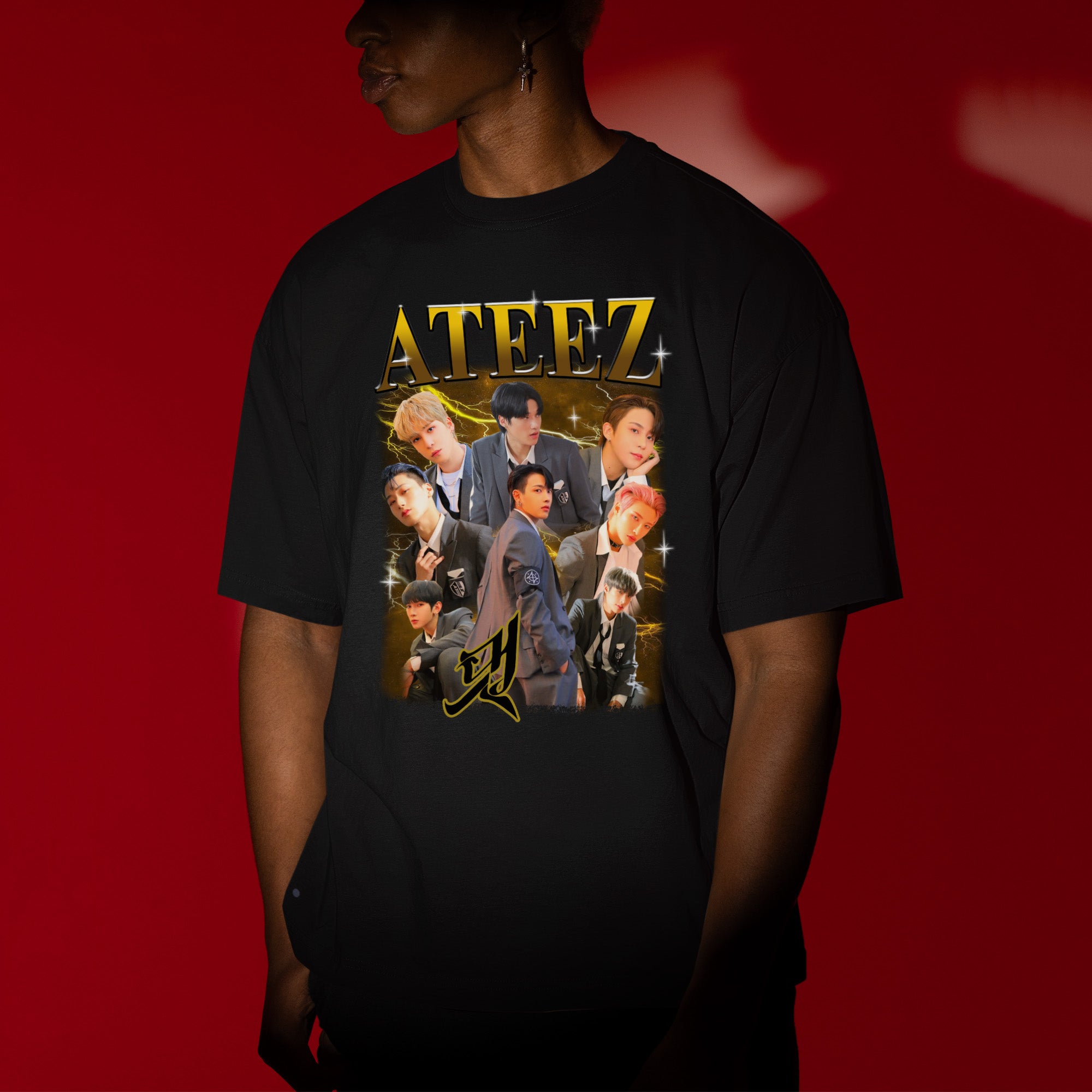 ATEEZ Retro Boy Band T-Shirt - Men view, Y2K kpop concert tee