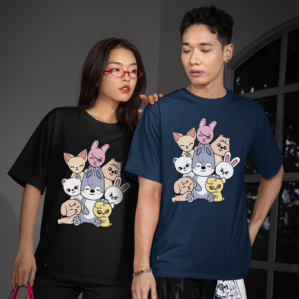 Stray Kids Cute Skzoo T-Shirt - Couple view, Y2K kpop concert tee