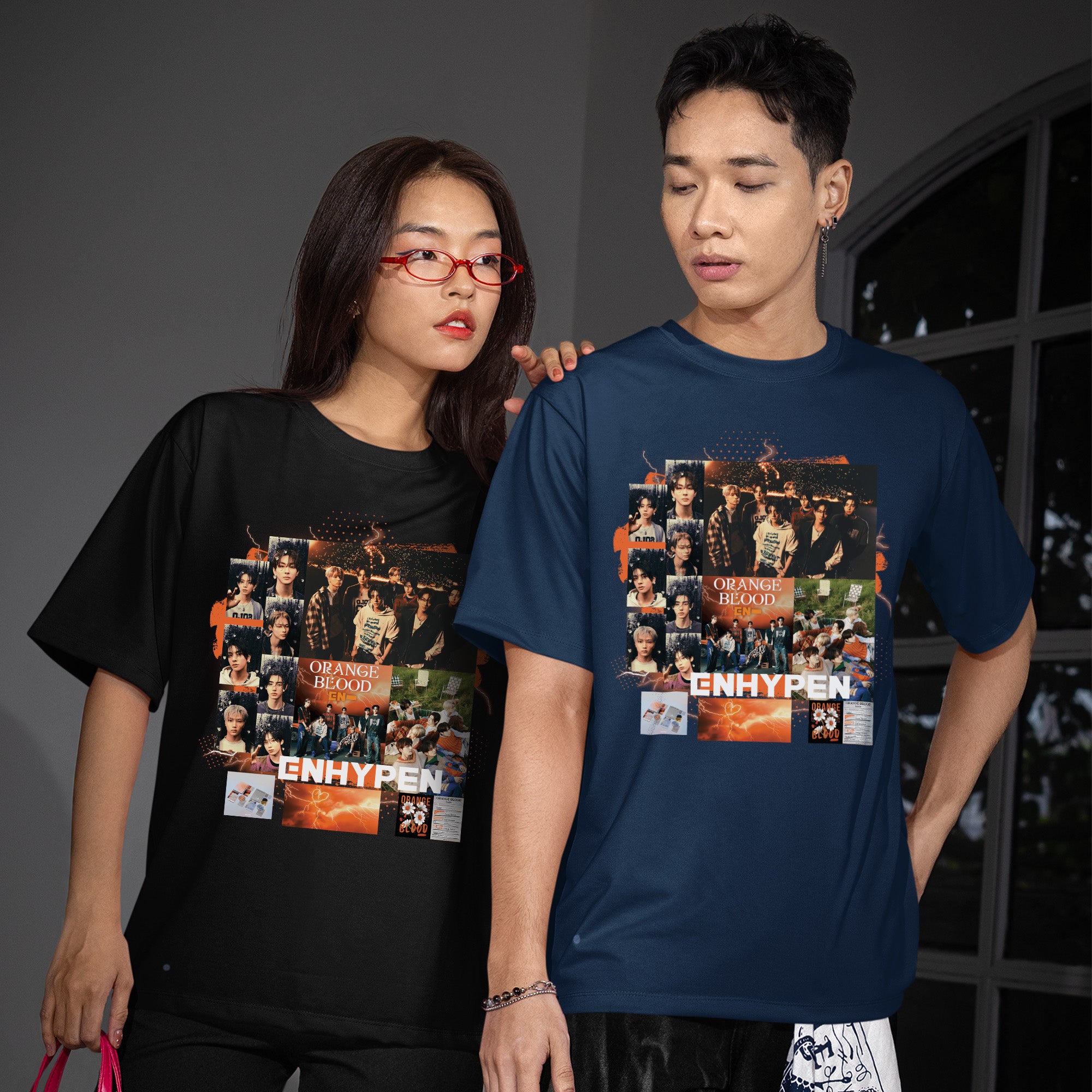 ENHYPEN Orange Blood Fanmade T-Shirt - Couple view, Y2K kpop concert tee