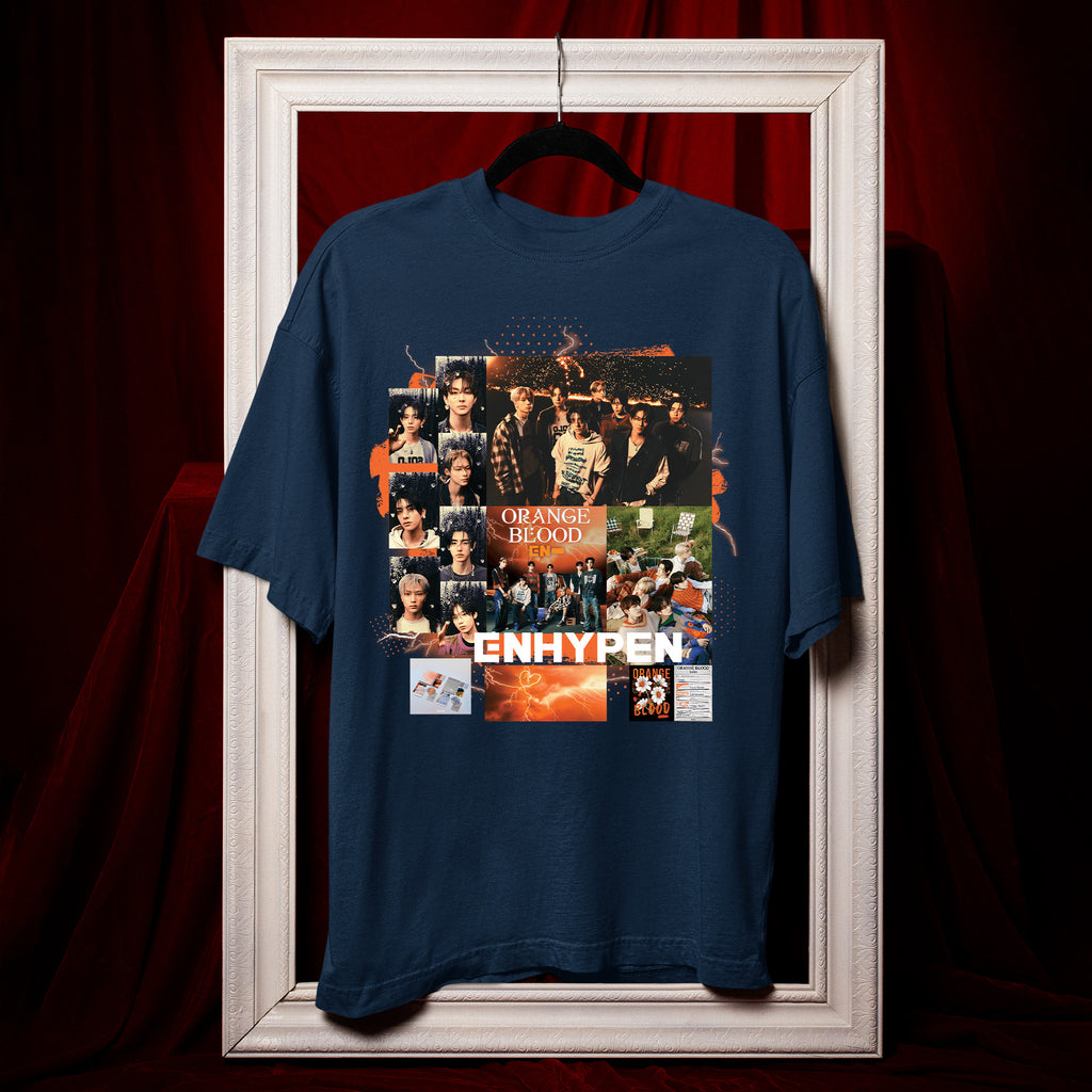 ENHYPEN Orange Blood Fanmade T-Shirt - Hang view, Y2K kpop concert tee