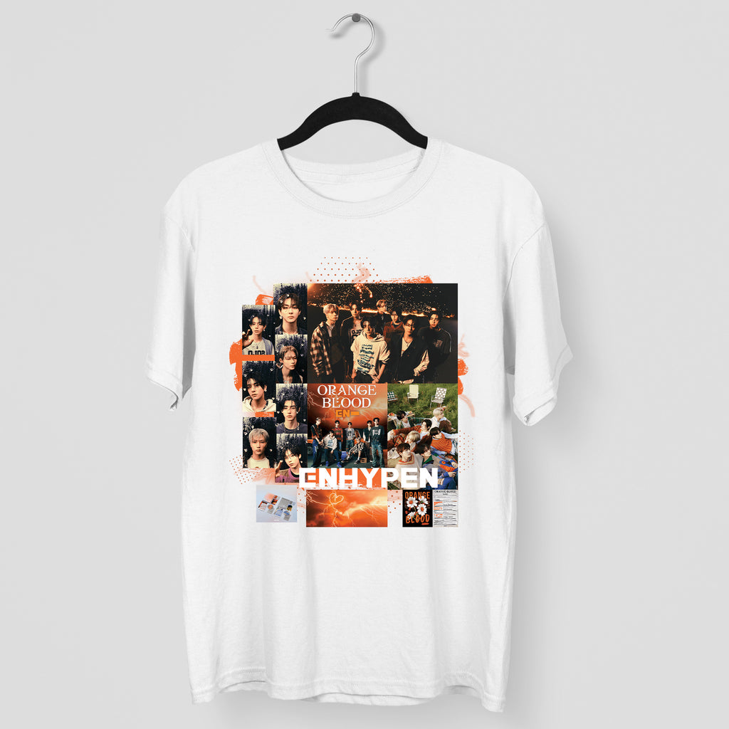 ENHYPEN Orange Blood Fanmade T-Shirt - Main view, Y2K kpop concert tee