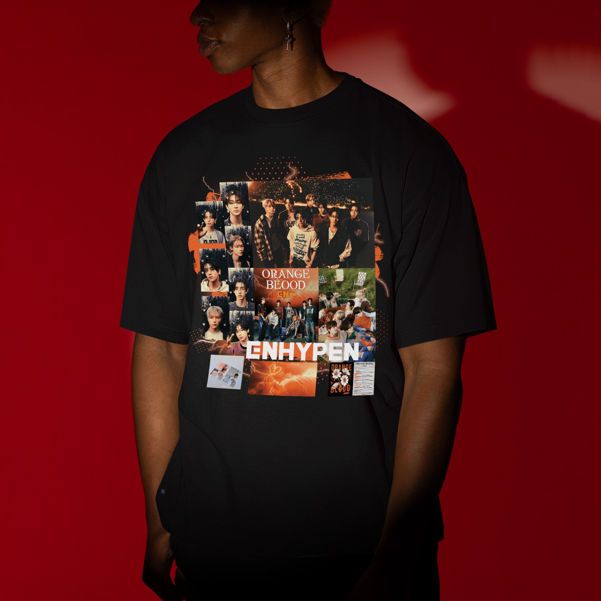 ENHYPEN Orange Blood Fanmade T-Shirt - Men view, Y2K kpop concert tee