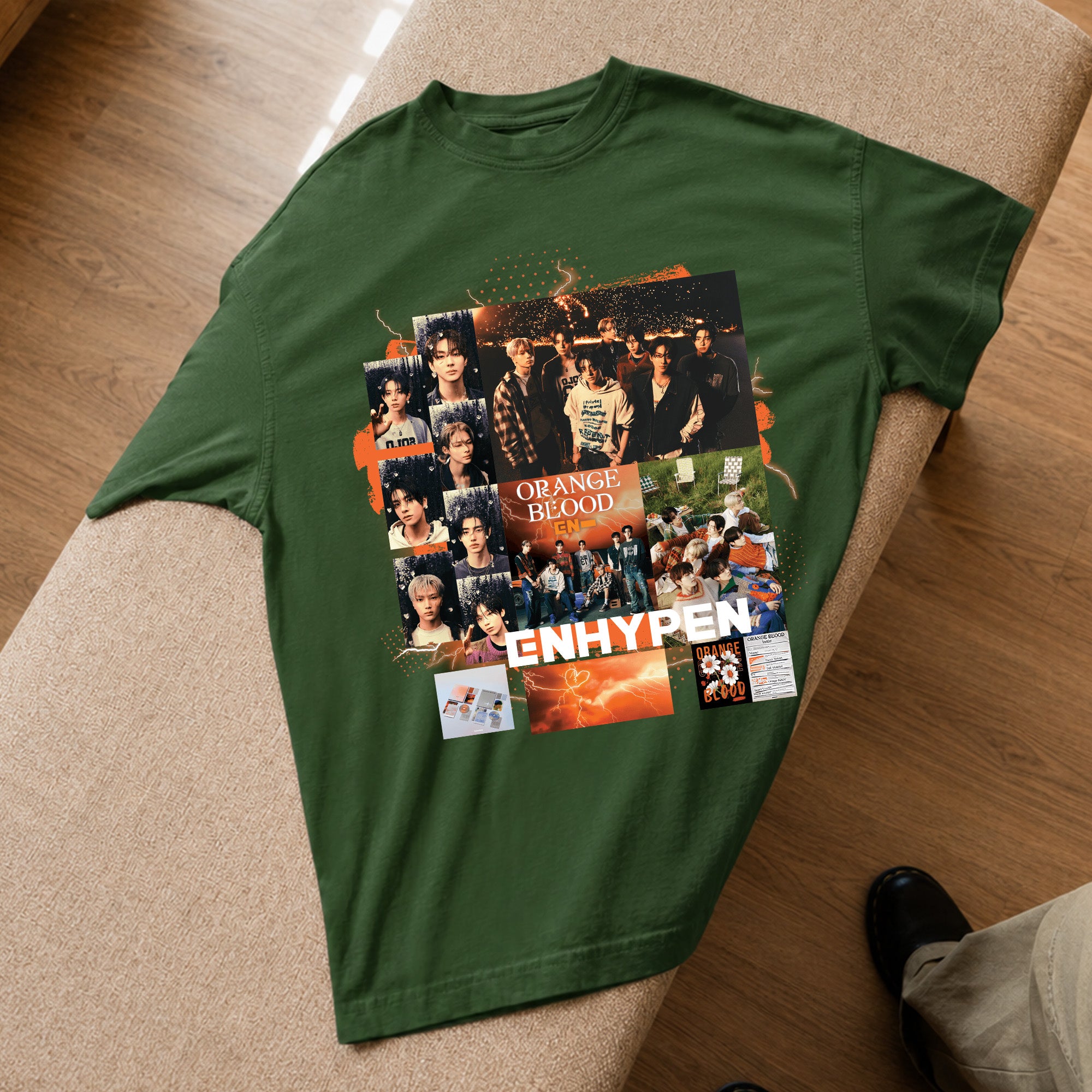 ENHYPEN Orange Blood Fanmade T-Shirt - Spread view, Y2K kpop concert tee