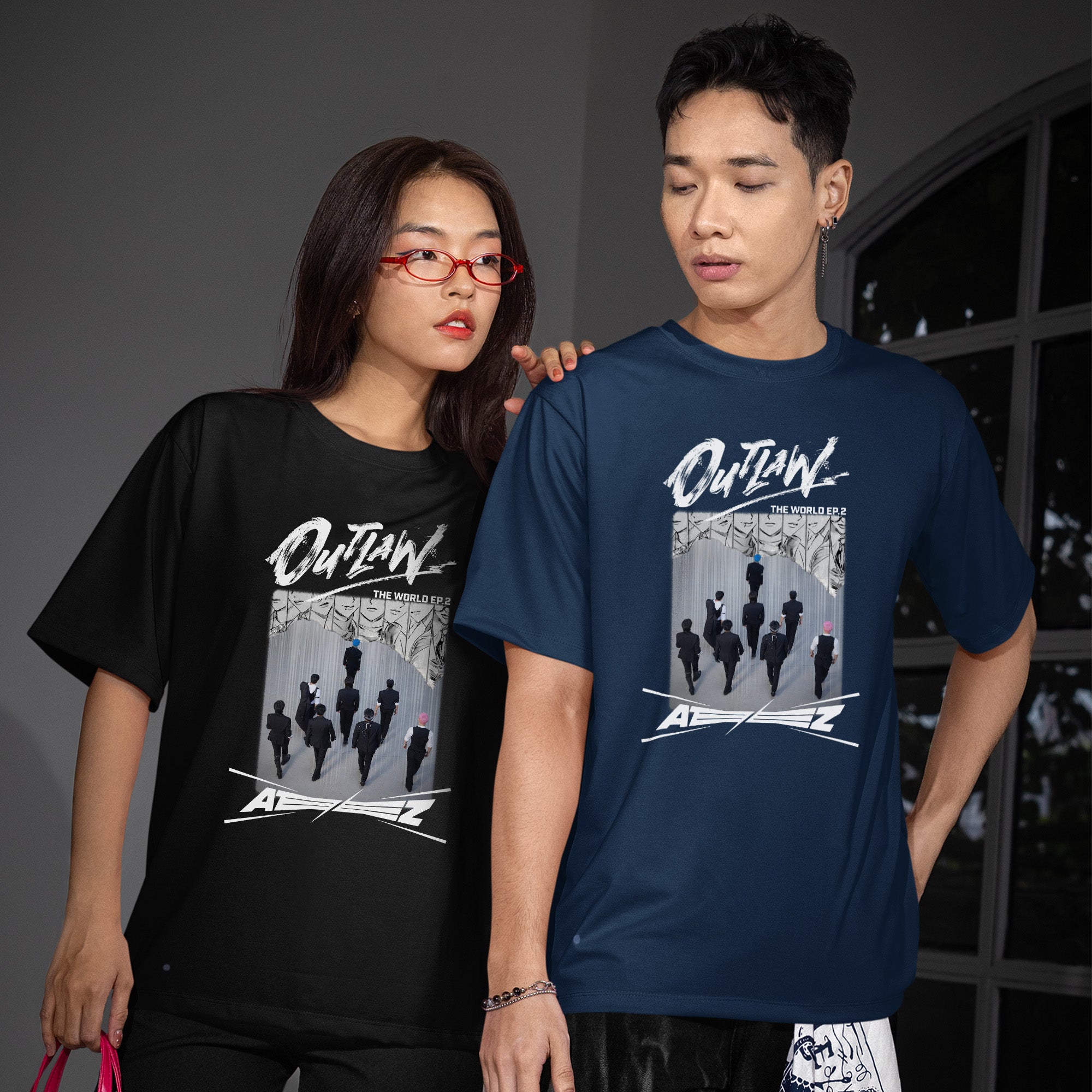 ATEEZ Graphic Outlaw T-Shirt - Couple view, Y2K kpop concert tee