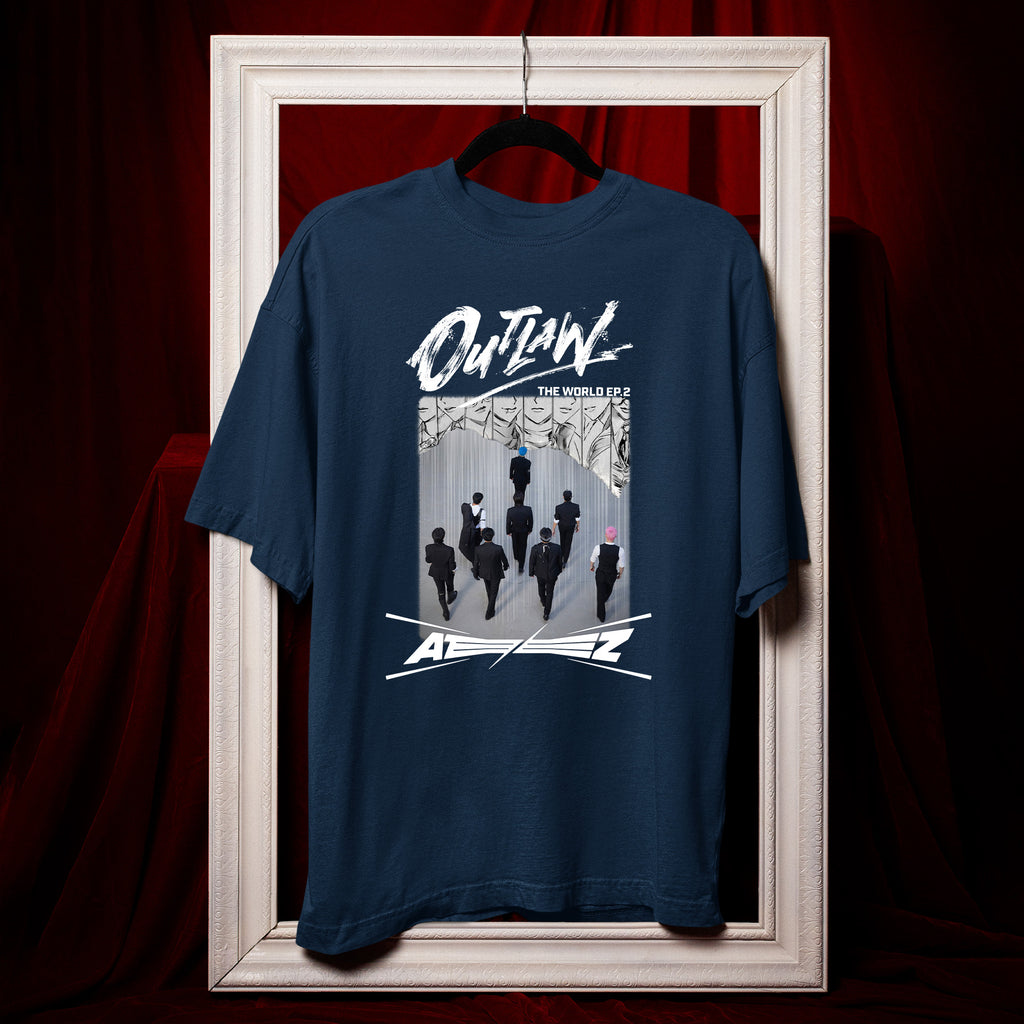 ATEEZ Graphic Outlaw T-Shirt - Hang view, Y2K kpop concert tee