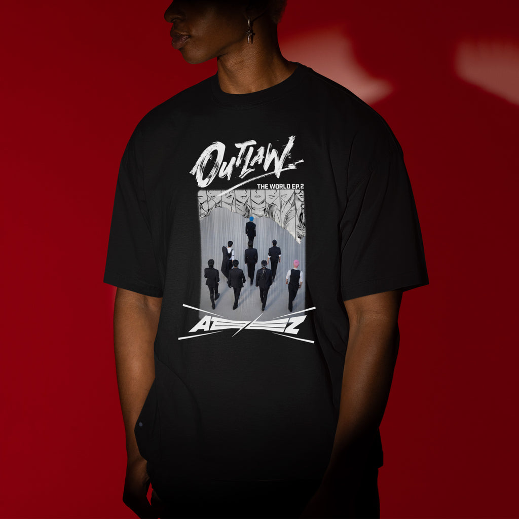 ATEEZ Graphic Outlaw T-Shirt - Men view, Y2K kpop concert tee