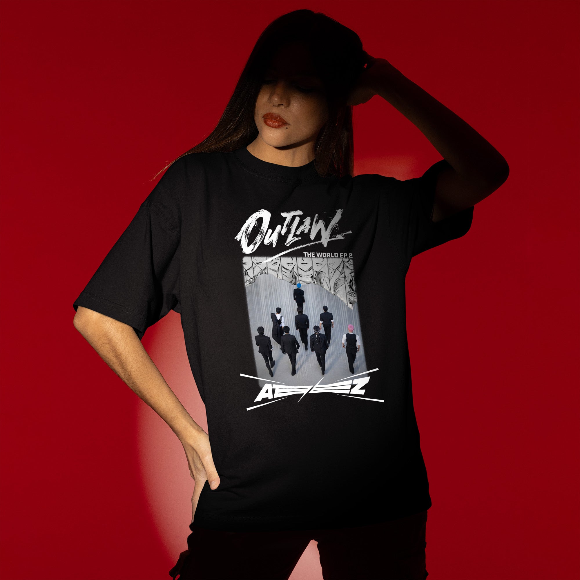 ATEEZ Graphic Outlaw T-Shirt - Women view, Y2K kpop concert tee
