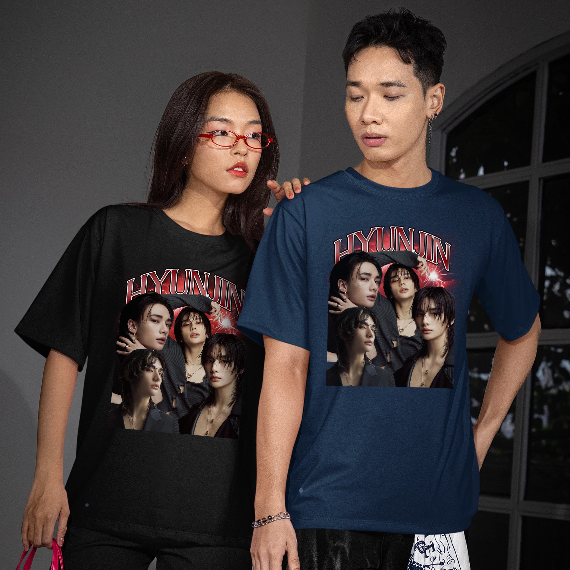Stray Kids Graphic Hyunjin T-Shirt - Couple view, Y2K kpop concert tee