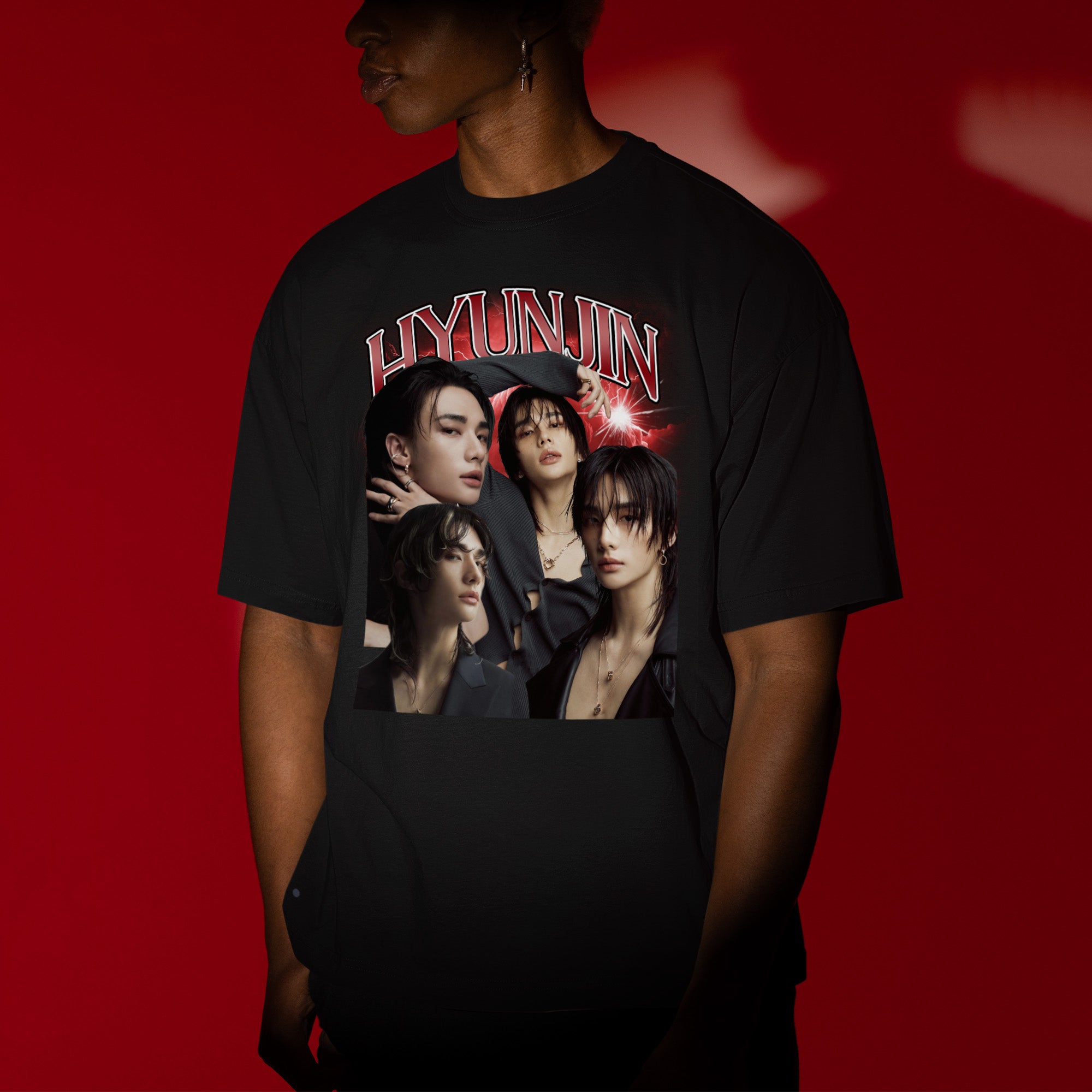 Stray Kids Graphic Hyunjin T-Shirt - Men view, Y2K kpop concert tee