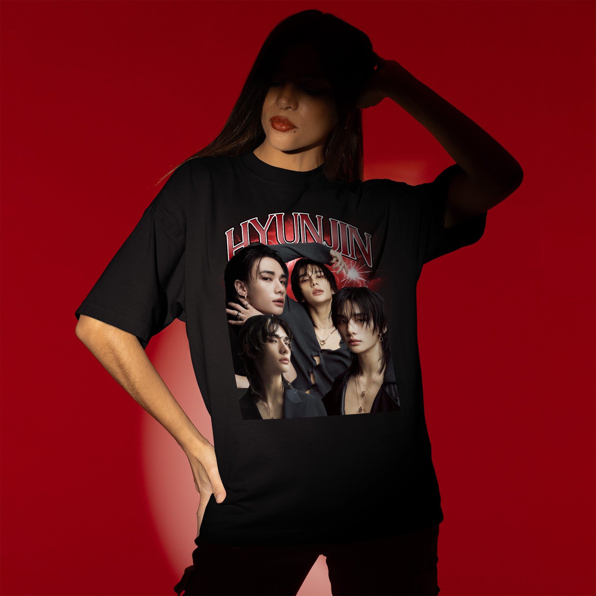 Stray Kids Graphic Hyunjin T-Shirt - Women view, Y2K kpop concert tee