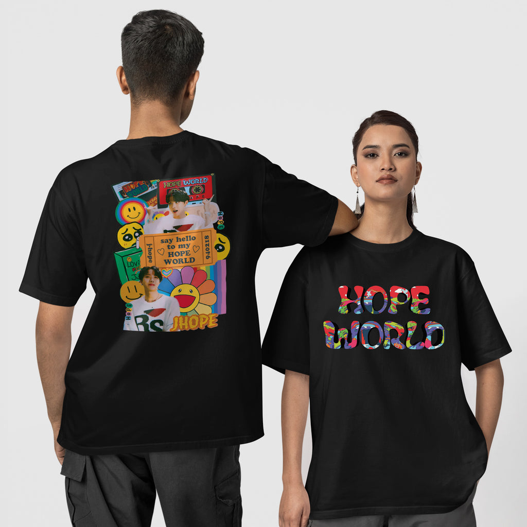 BTS J-Hope Kpop Hope World T-Shirt - Couple 1 view, Y2K kpop concert tee