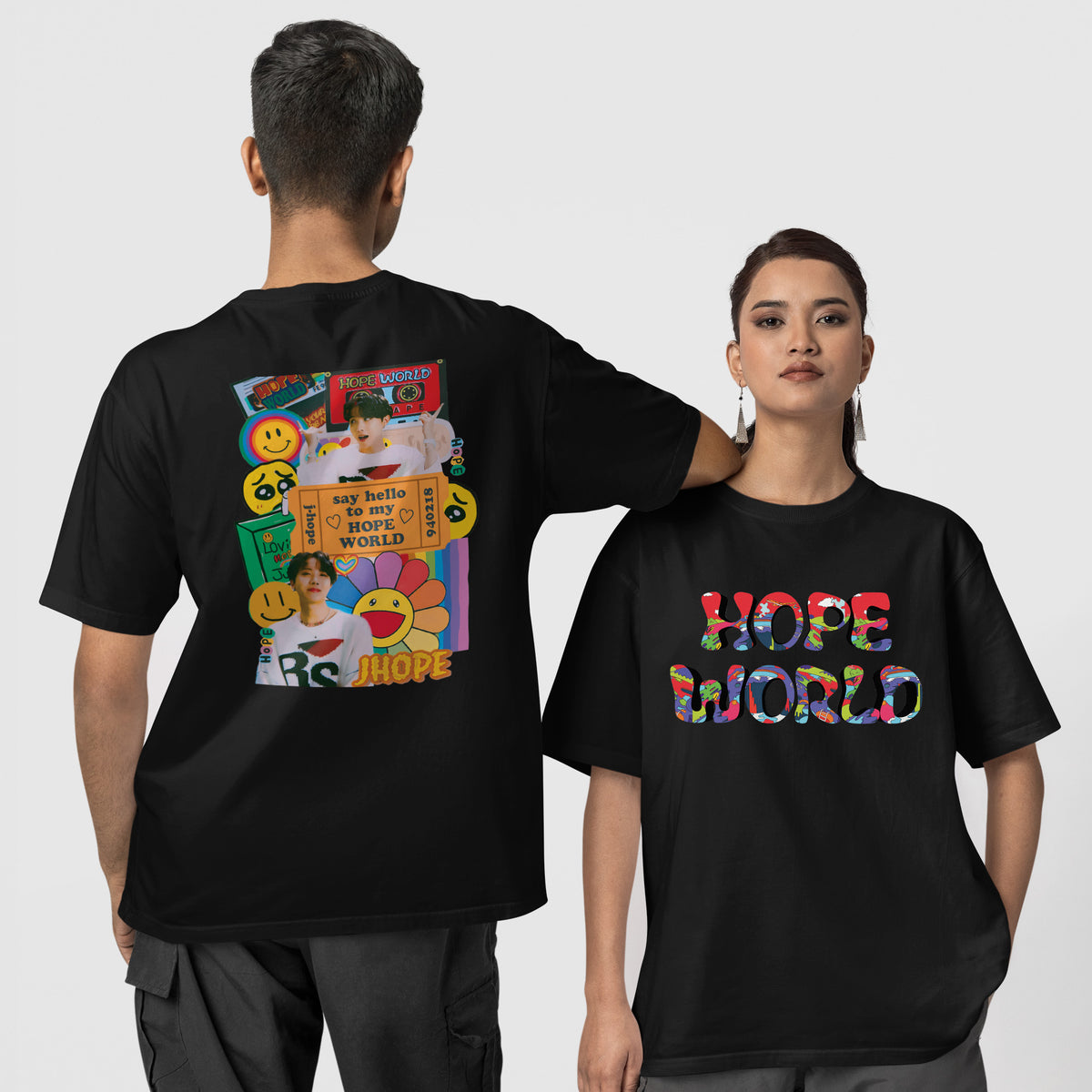 BTS J-Hope Kpop Hope World T-Shirt - Couple 1 view, Y2K kpop concert tee
