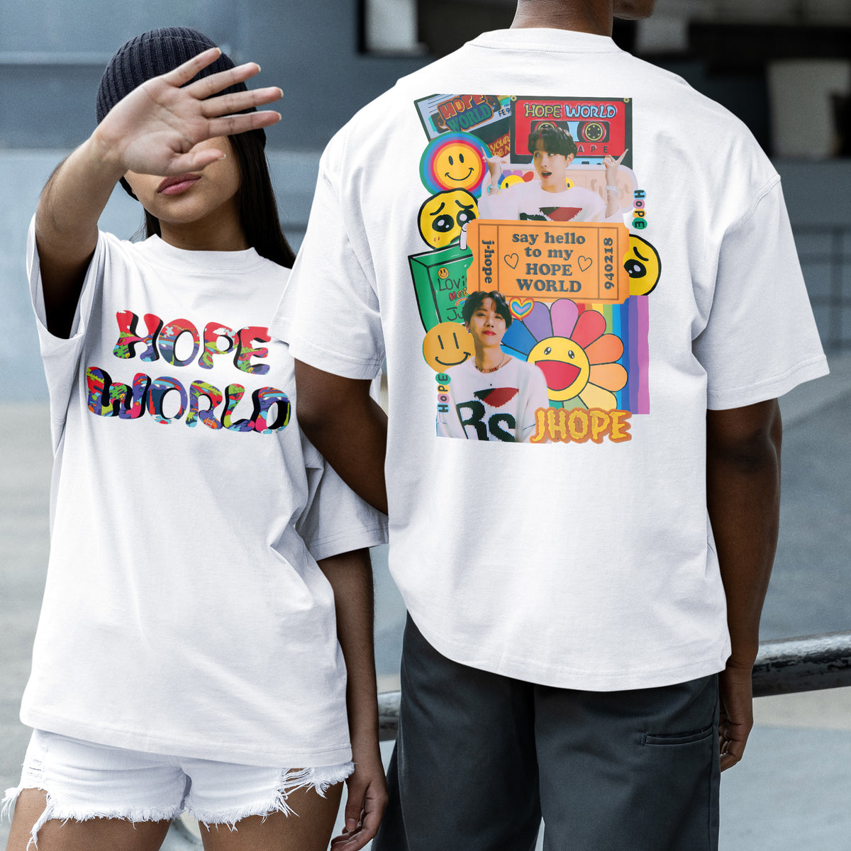 BTS J-Hope Kpop Hope World T-Shirt - Couple 2 view, Y2K kpop concert tee
