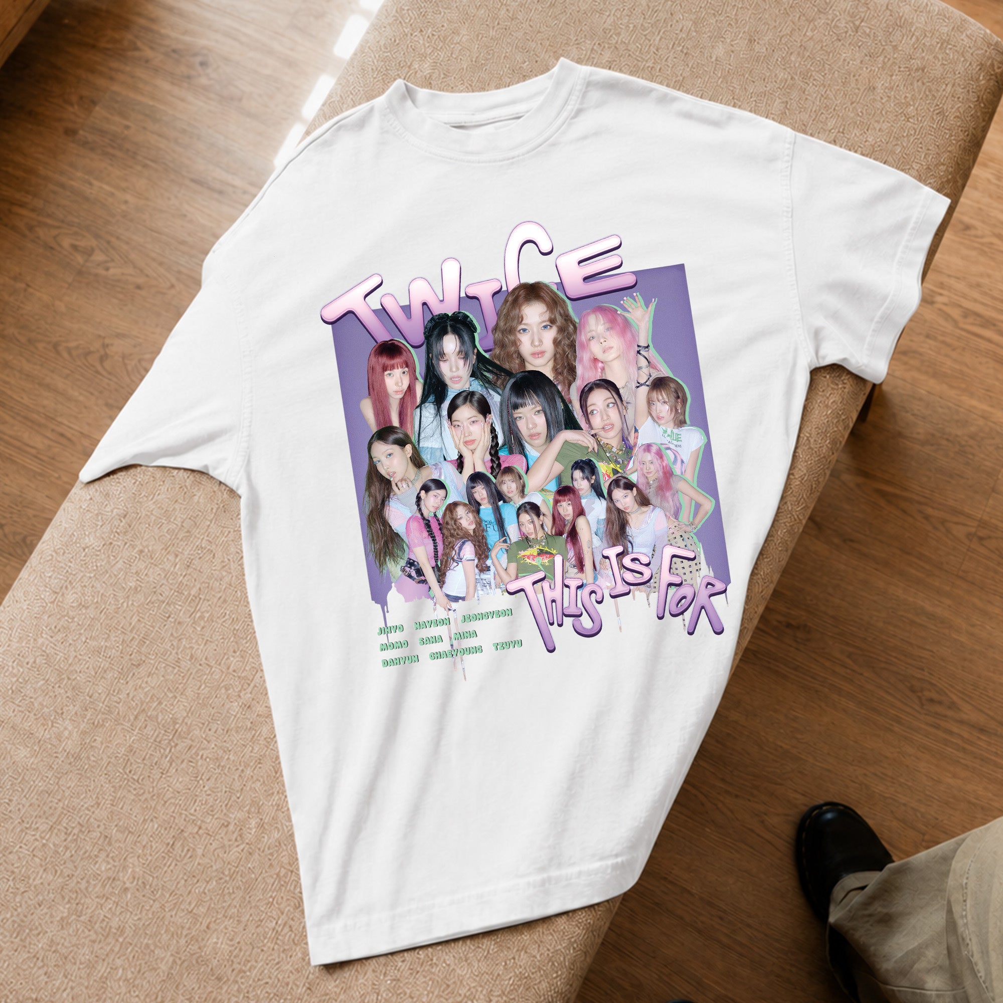 TWICE Retro This Is For Tour T-Shirt - Spread view, Y2K kpop concert tee