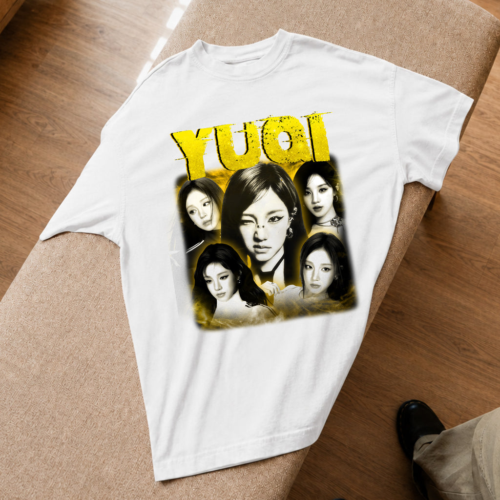 (G)I-DLE Yuqi T-Shirt - Spread view, Y2K kpop concert tee