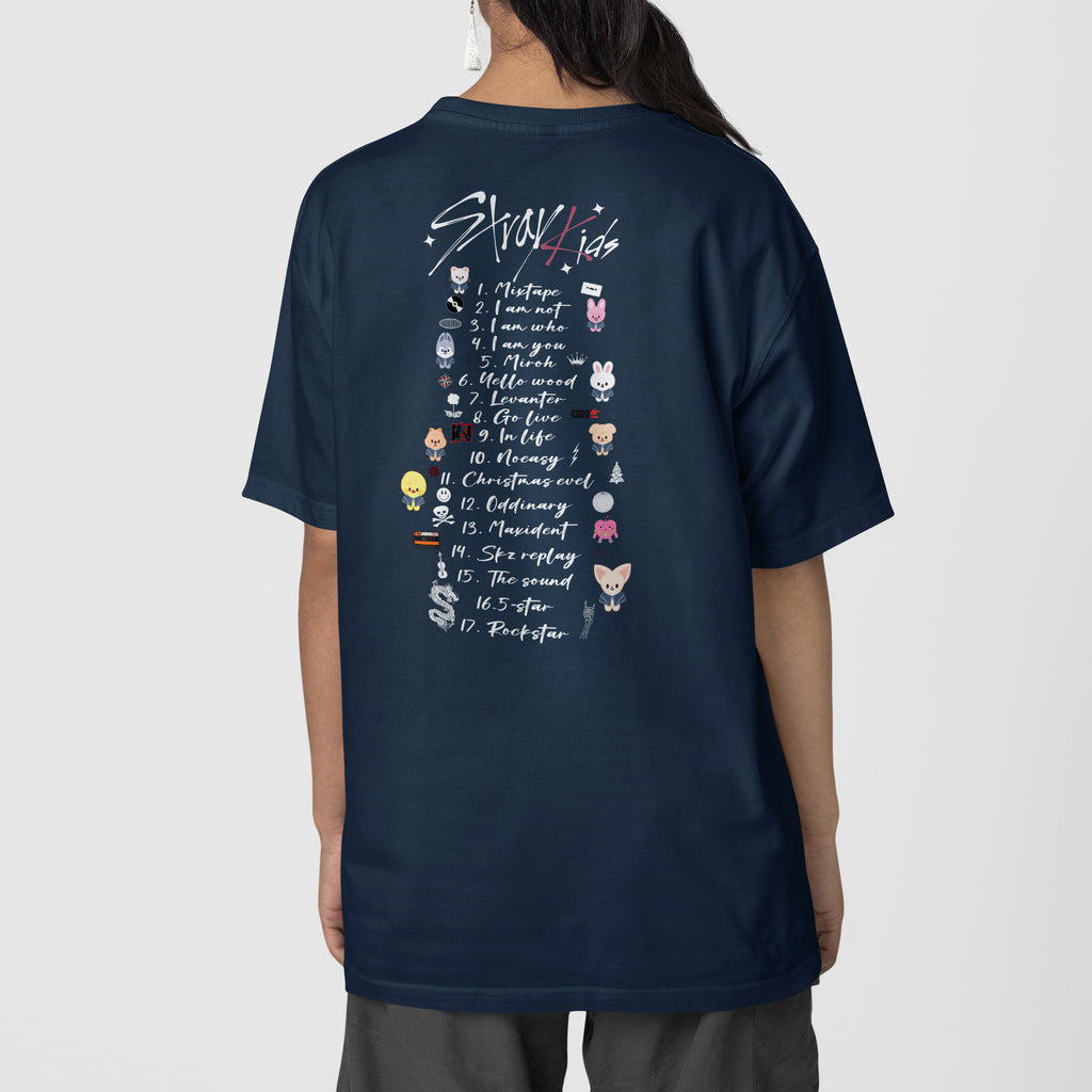 Stray Kids Track List And More T-Shirt - Back view, Y2K kpop concert tee