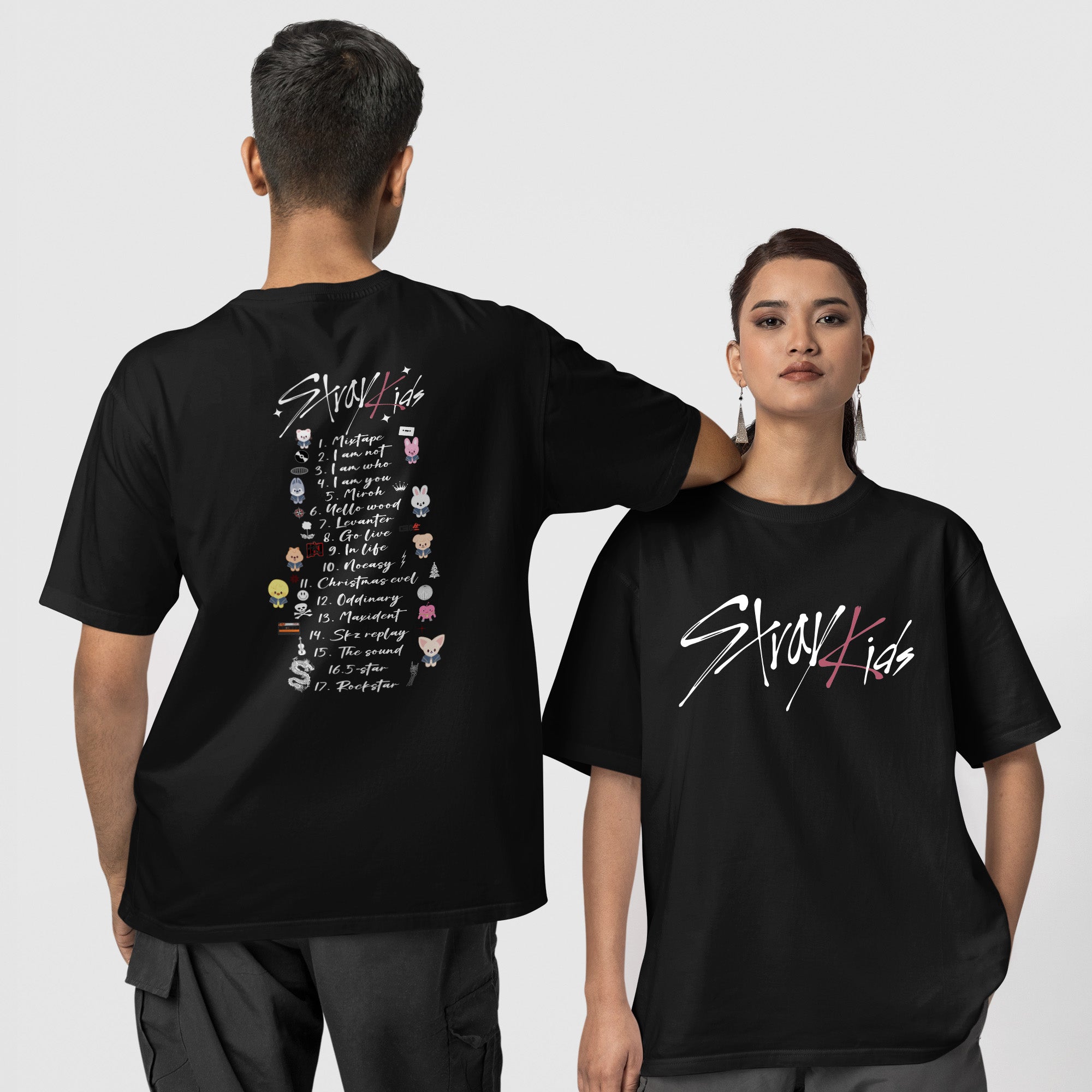 Stray Kids Track List And More T-Shirt - Couple 1 view, Y2K kpop concert tee