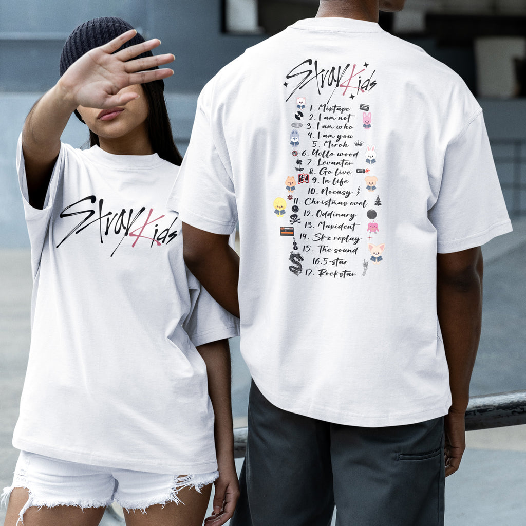 Stray Kids Track List And More T-Shirt - Couple 2 view, Y2K kpop concert tee