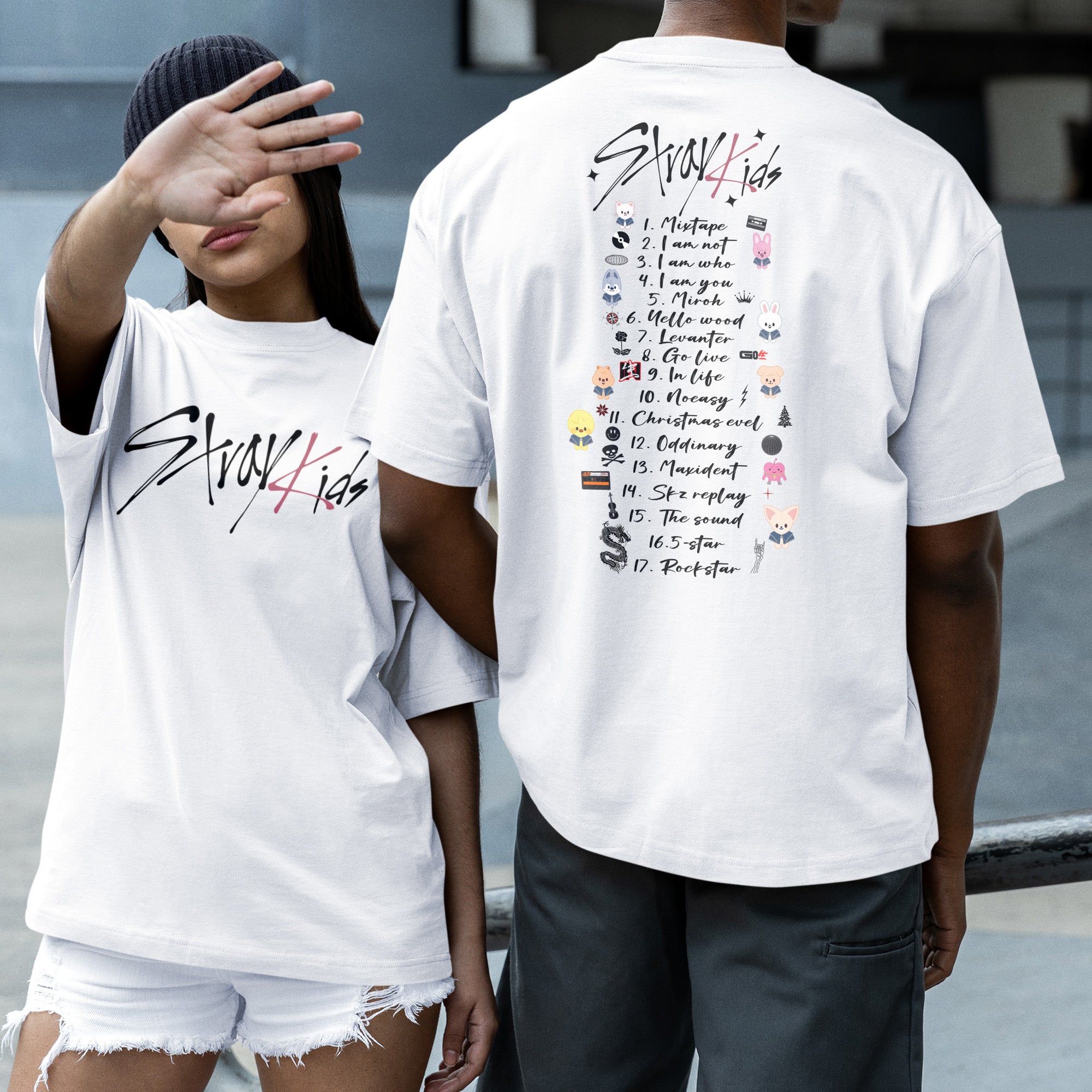 Stray Kids Track List And More T-Shirt - Couple 2 view, Y2K kpop concert tee