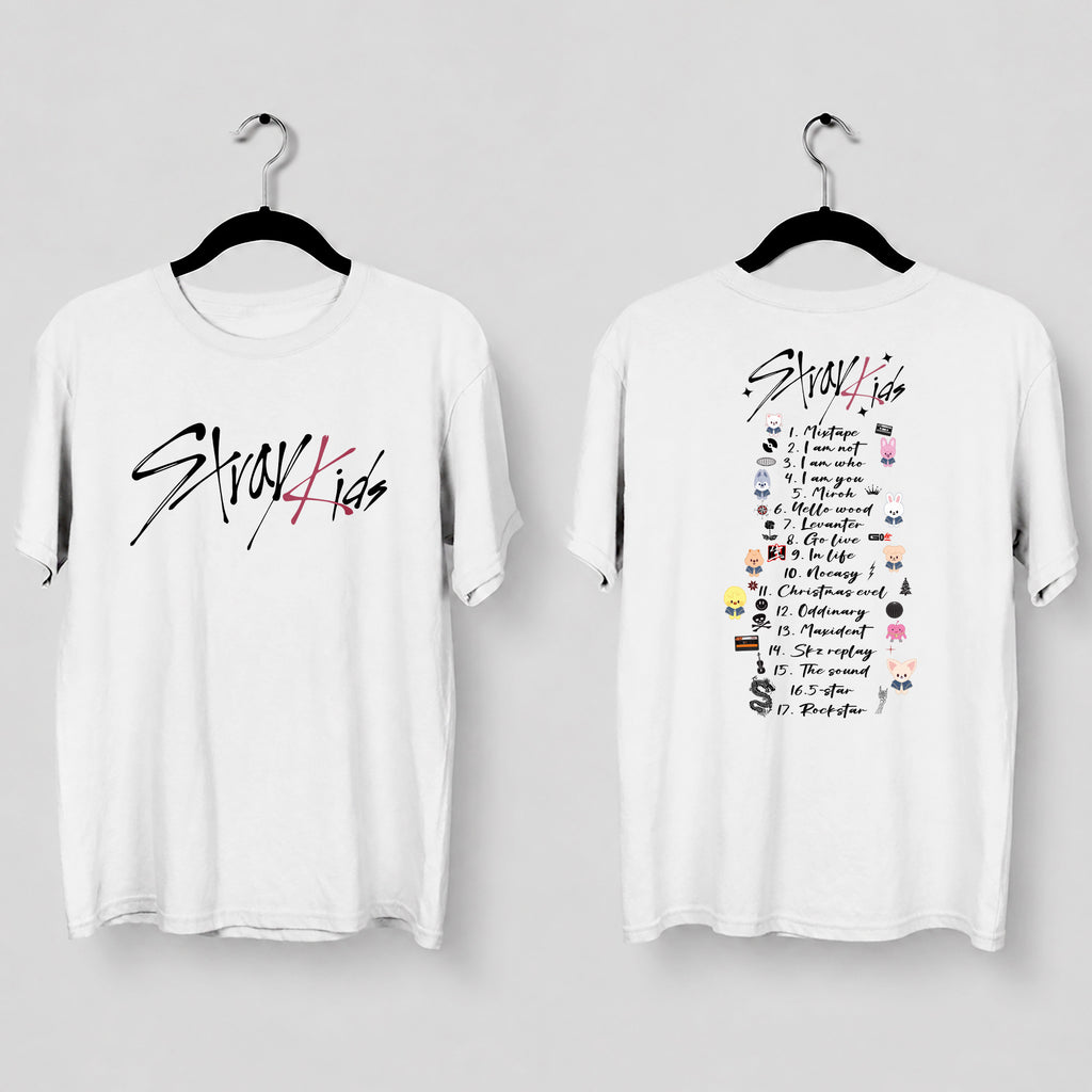 Stray Kids Track List And More T-Shirt - Main view, Y2K kpop concert tee