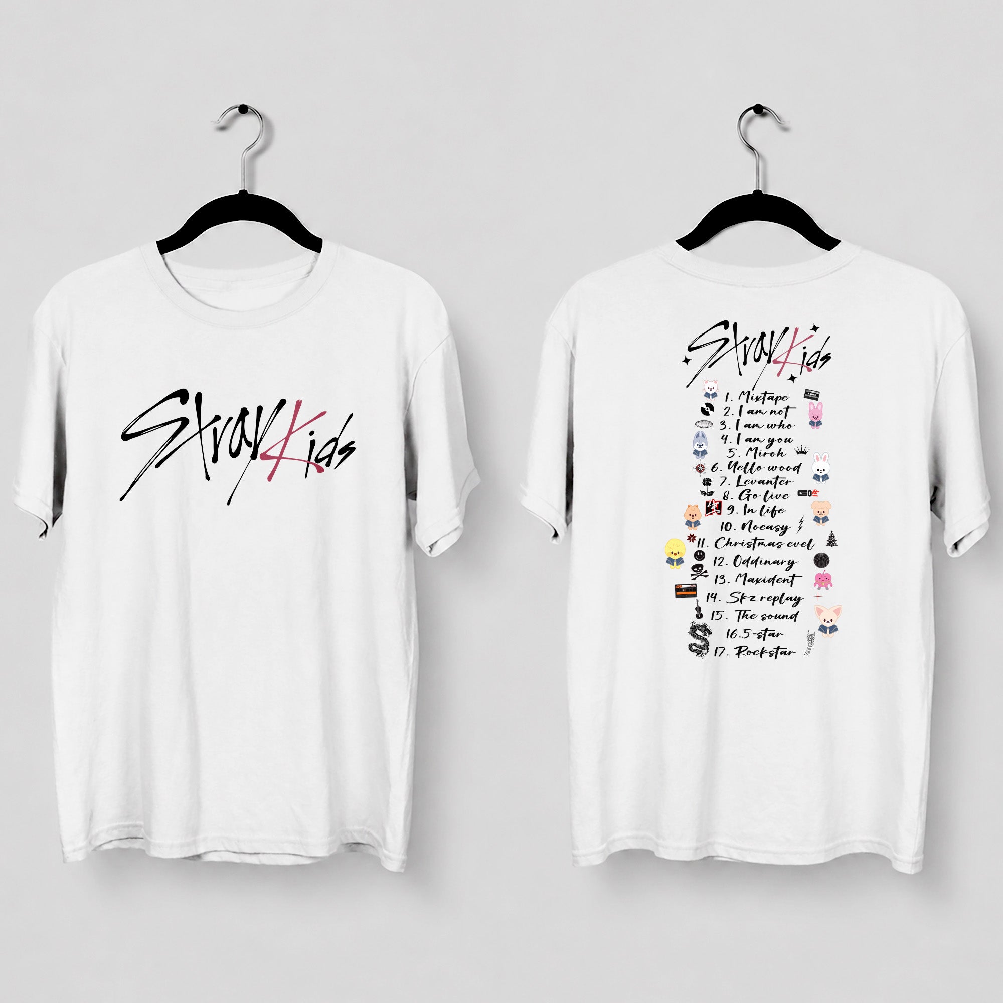 Stray Kids Track List And More T-Shirt - Main view, Y2K kpop concert tee