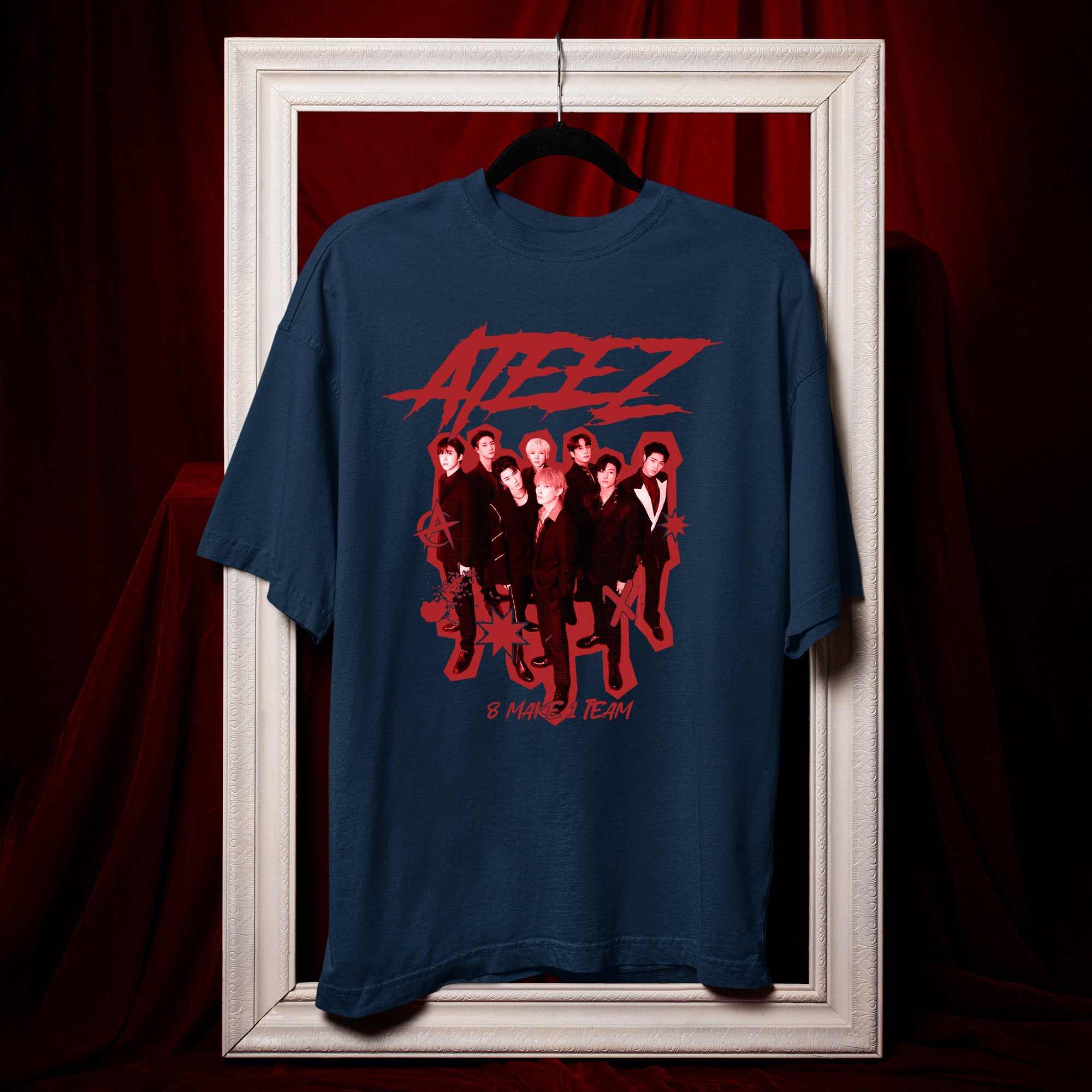 ATEEZ 8 Makes 1 Team Fanmade T-Shirt - Hang view, Y2K kpop concert tee