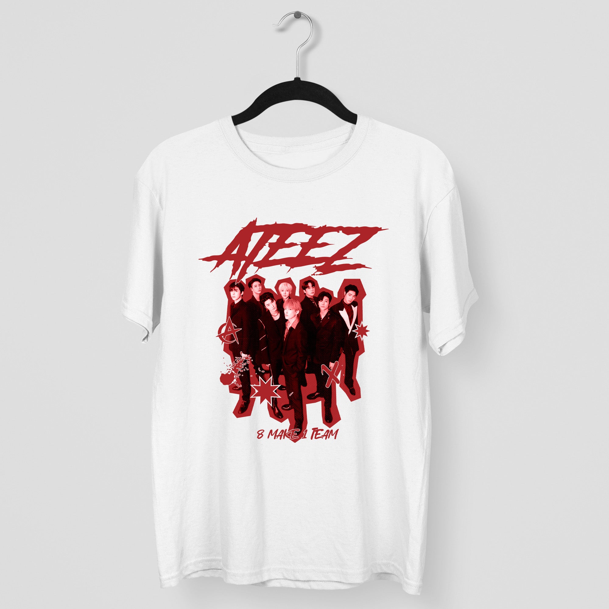 ATEEZ 8 Makes 1 Team Fanmade T-Shirt - Main view, Y2K kpop concert tee