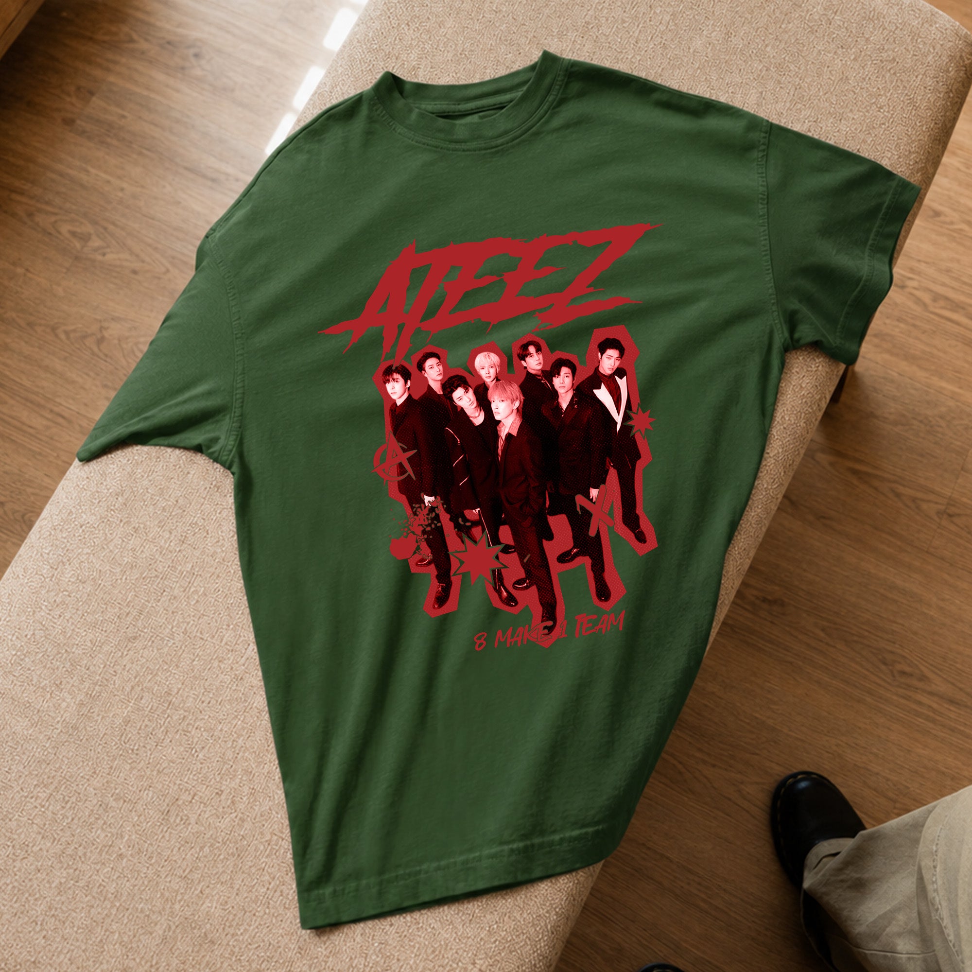 ATEEZ 8 Makes 1 Team Fanmade T-Shirt - Spread view, Y2K kpop concert tee