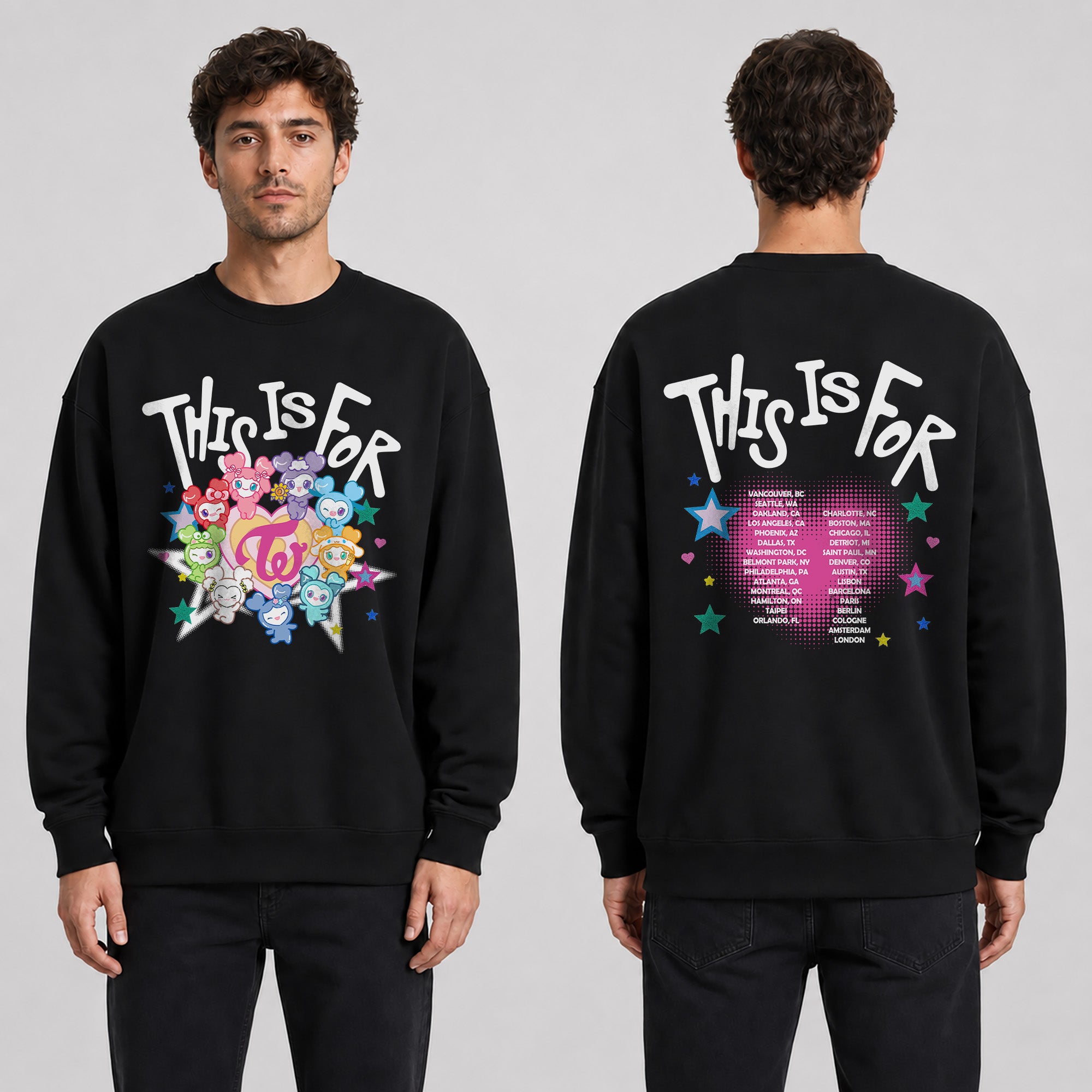 TWICE Cute Lovelys This Is For Sweatshirt - Men view, Y2K kpop concert sweatshirt