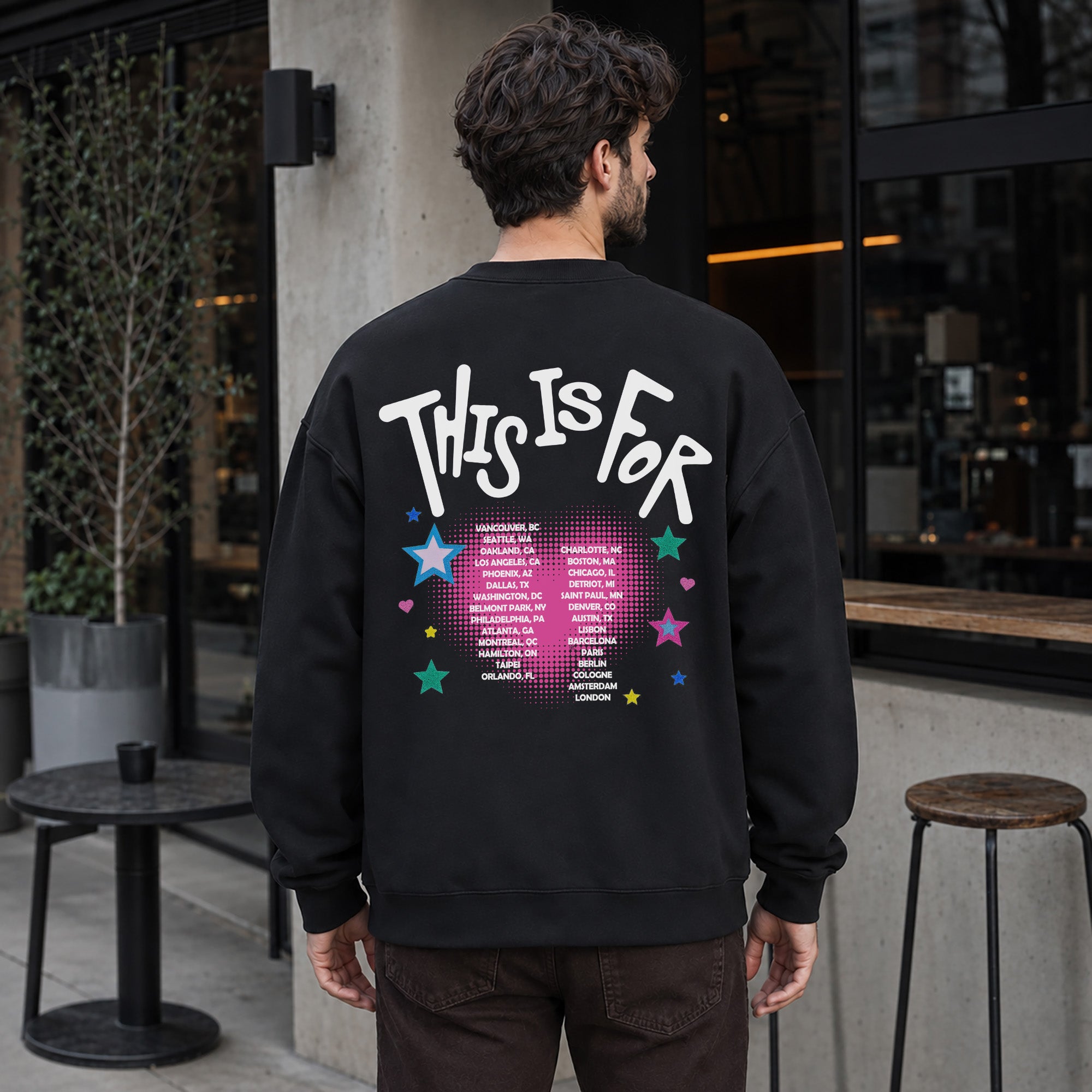 TWICE Cute Lovelys This Is For Sweatshirt - Men Back view, Y2K kpop concert sweatshirt